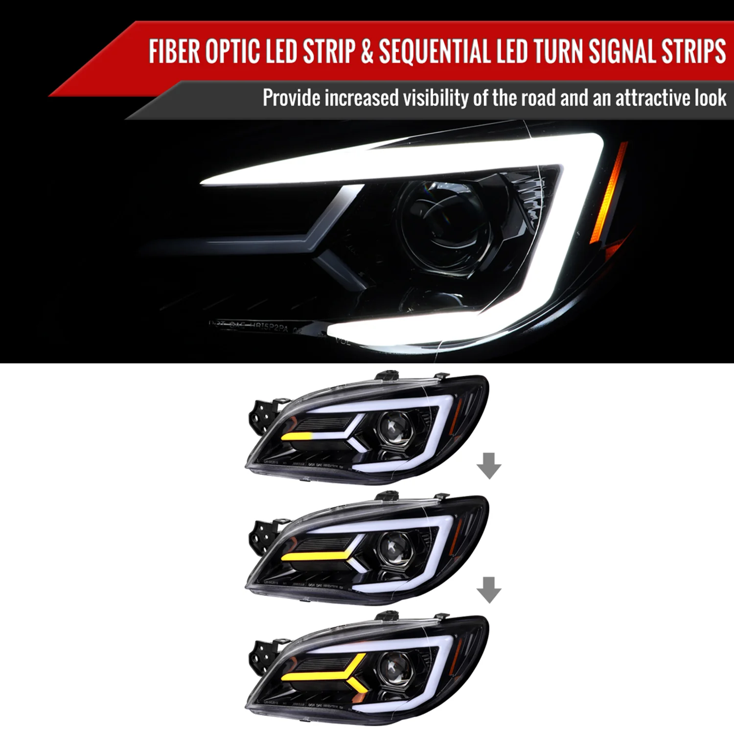 2006-2007 Subaru Impreza WRX STI LED Bar Signal Projector Headlights Black - Image 2