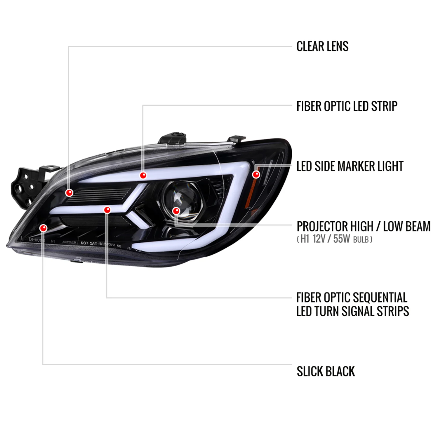 2006-2007 Subaru Impreza WRX STI LED Bar Signal Projector Headlights Black - Image 8