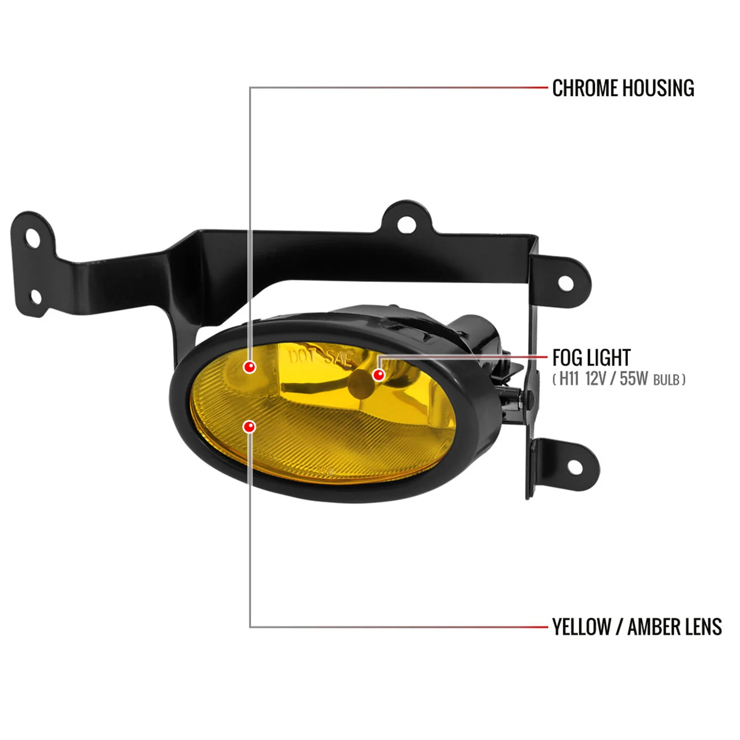 2006-2008 Honda Civic Coupe H11 Fog Lights Kit Chrome Housing/Yellow Lens - Image 8
