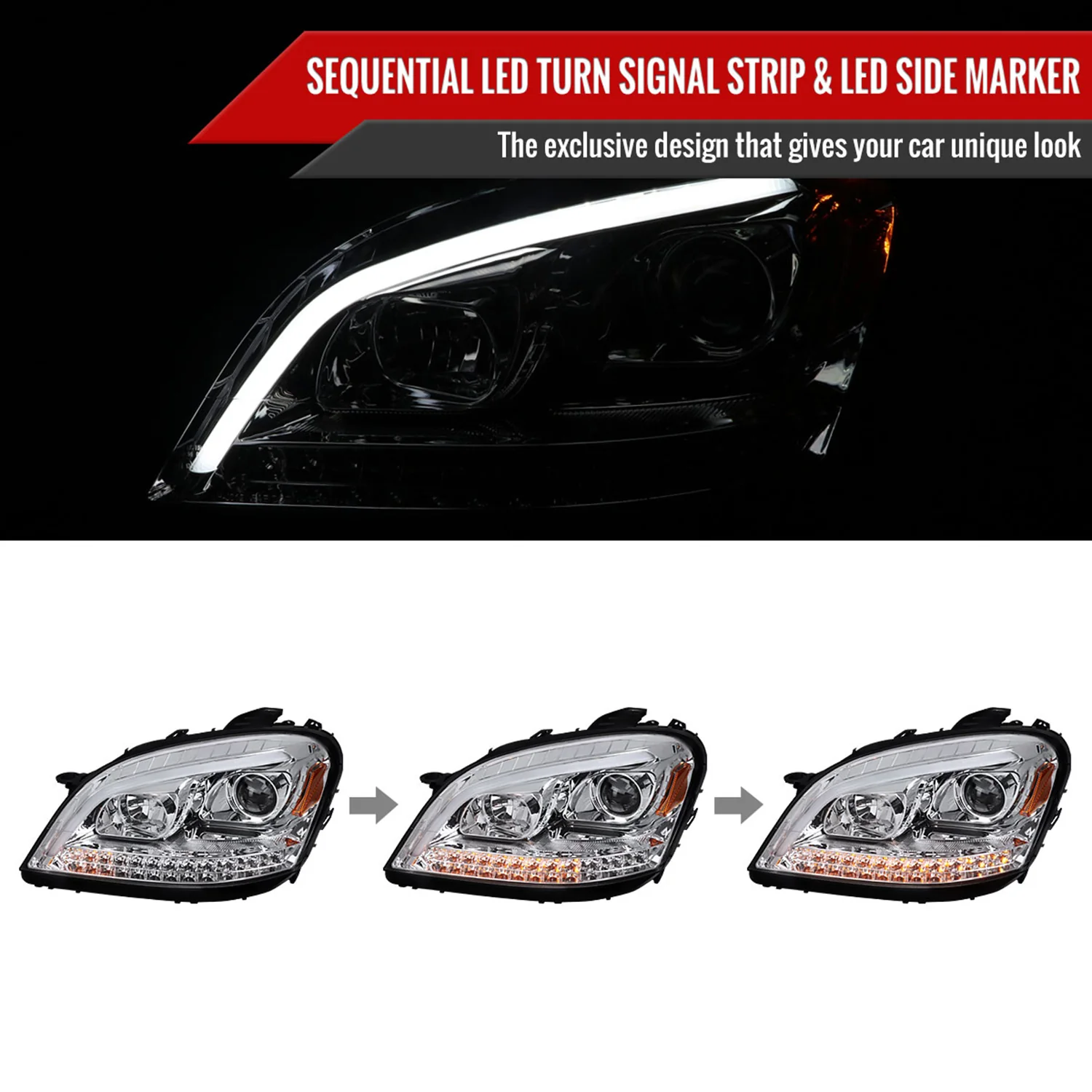 2006-2008 Mercedes Benz W164 ML Class LED Bar Headlights Signal Lights Chrome - Image 2