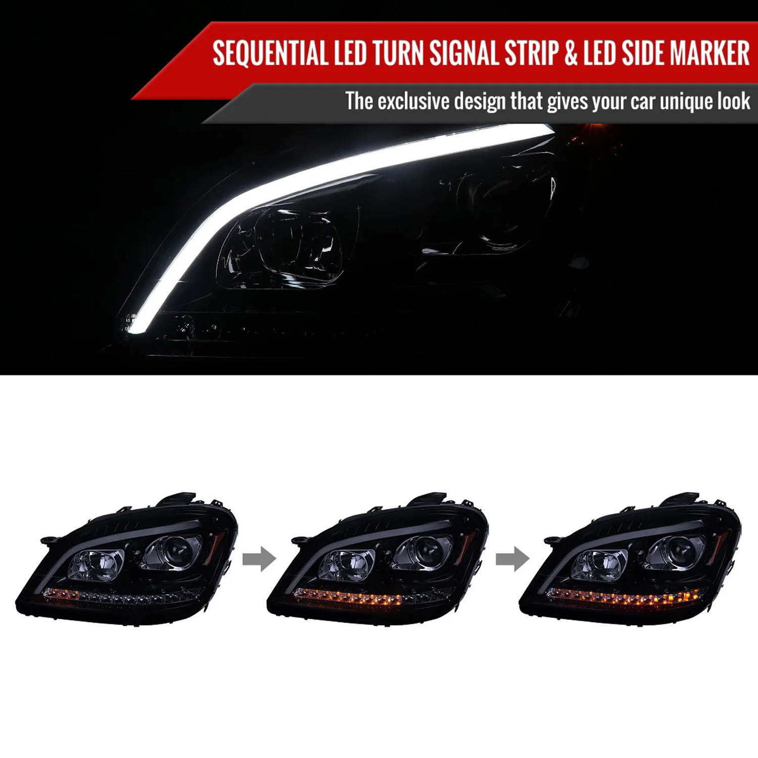 2006-2008 Mercedes Benz W164 ML Class LED Bar Headlights Signal Lights Smoke - Image 2