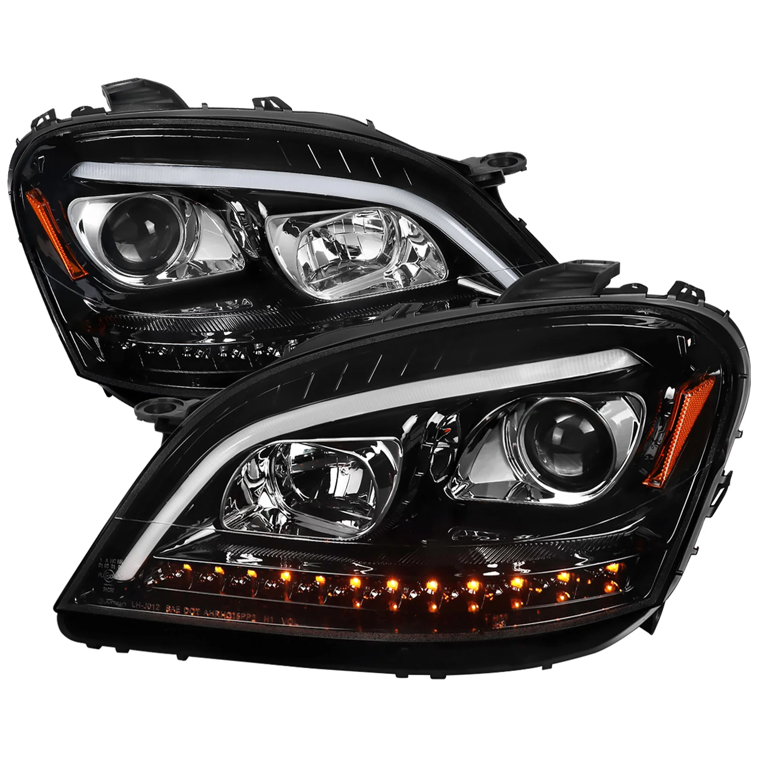 2006-2008 Mercedes W164 ML Class LED Bar Headlights Signal Lights Jet Black