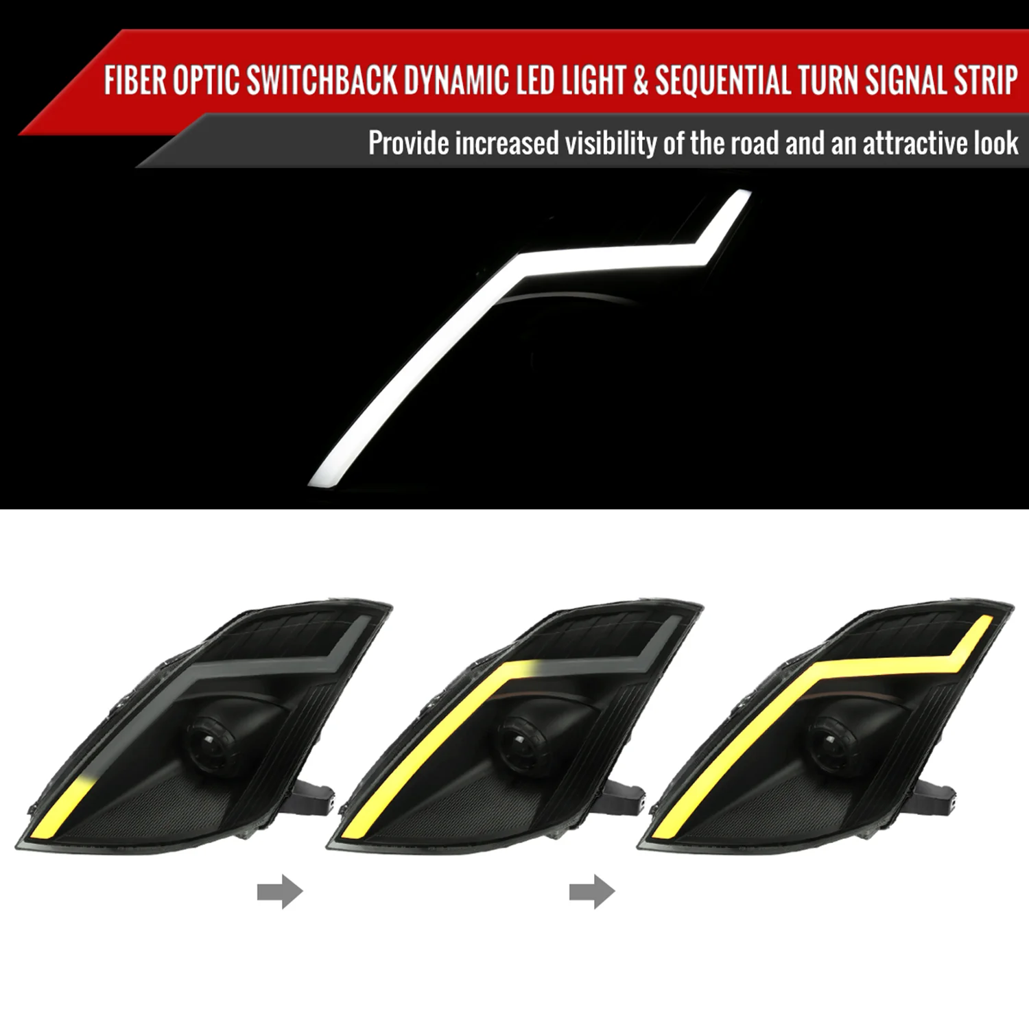 2006-2009 Nissan 350Z Turn Signal Animated LED Bar Projector Headlights Smoke - Image 2