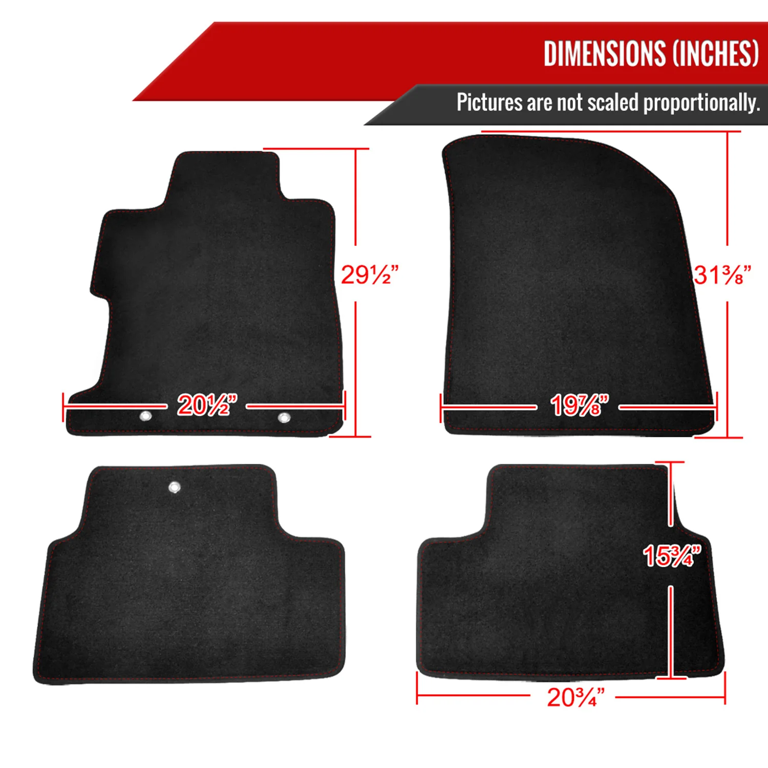 2006-2010 Honda Civic Coupe Black Carpet Floor Mats Red Stitching 4Pcs - Image 2