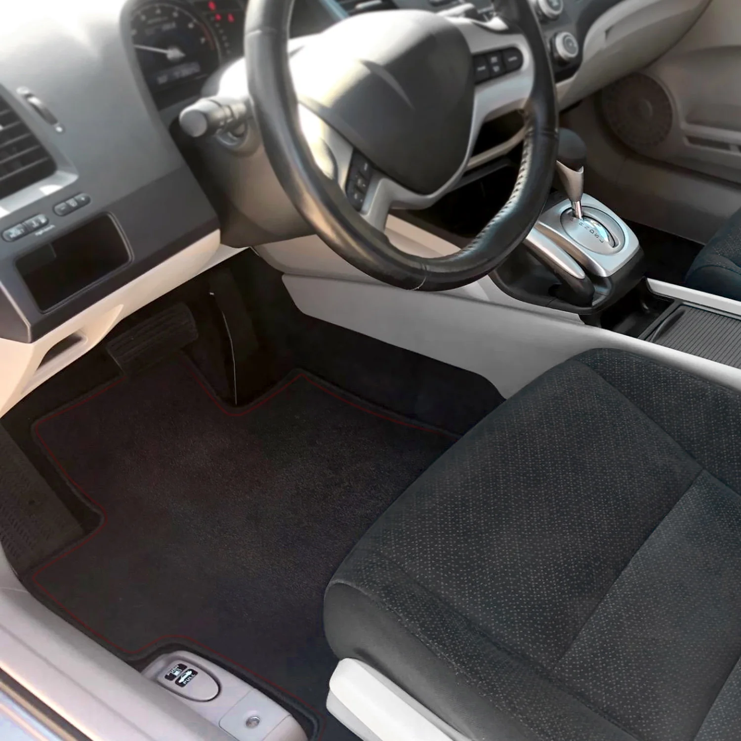2006-2010 Honda Civic Coupe Black Carpet Floor Mats Red Stitching 4Pcs - Image 8