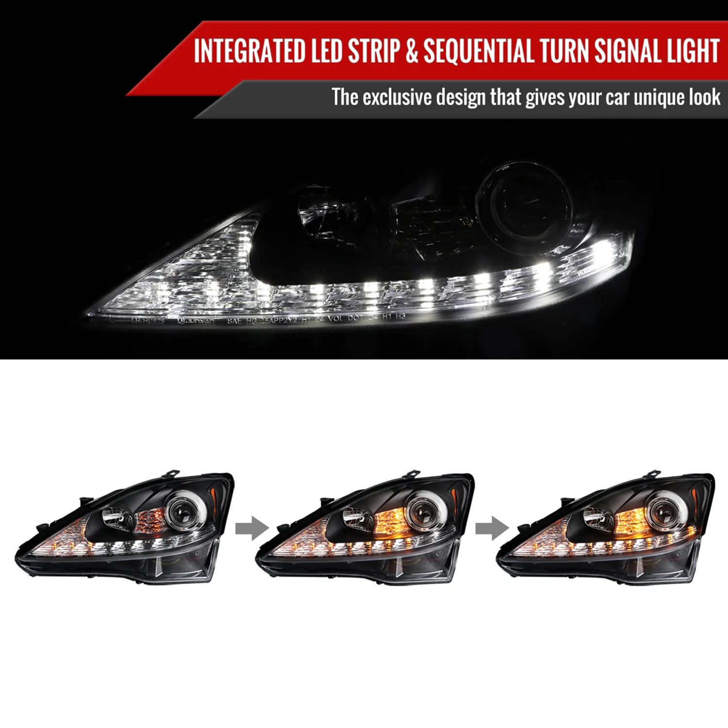 2006-2010 Lexus IS250/IS350 LED Light Projector Headlights Turn Signals Black - Image 2