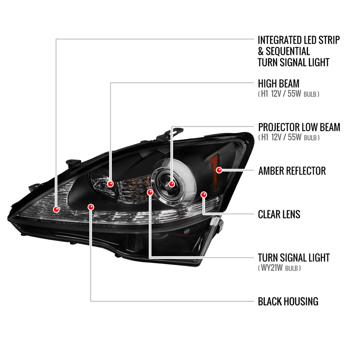 2006-2010 Lexus IS250/IS350 LED Light Projector Headlights Turn Signals Black - Image 8