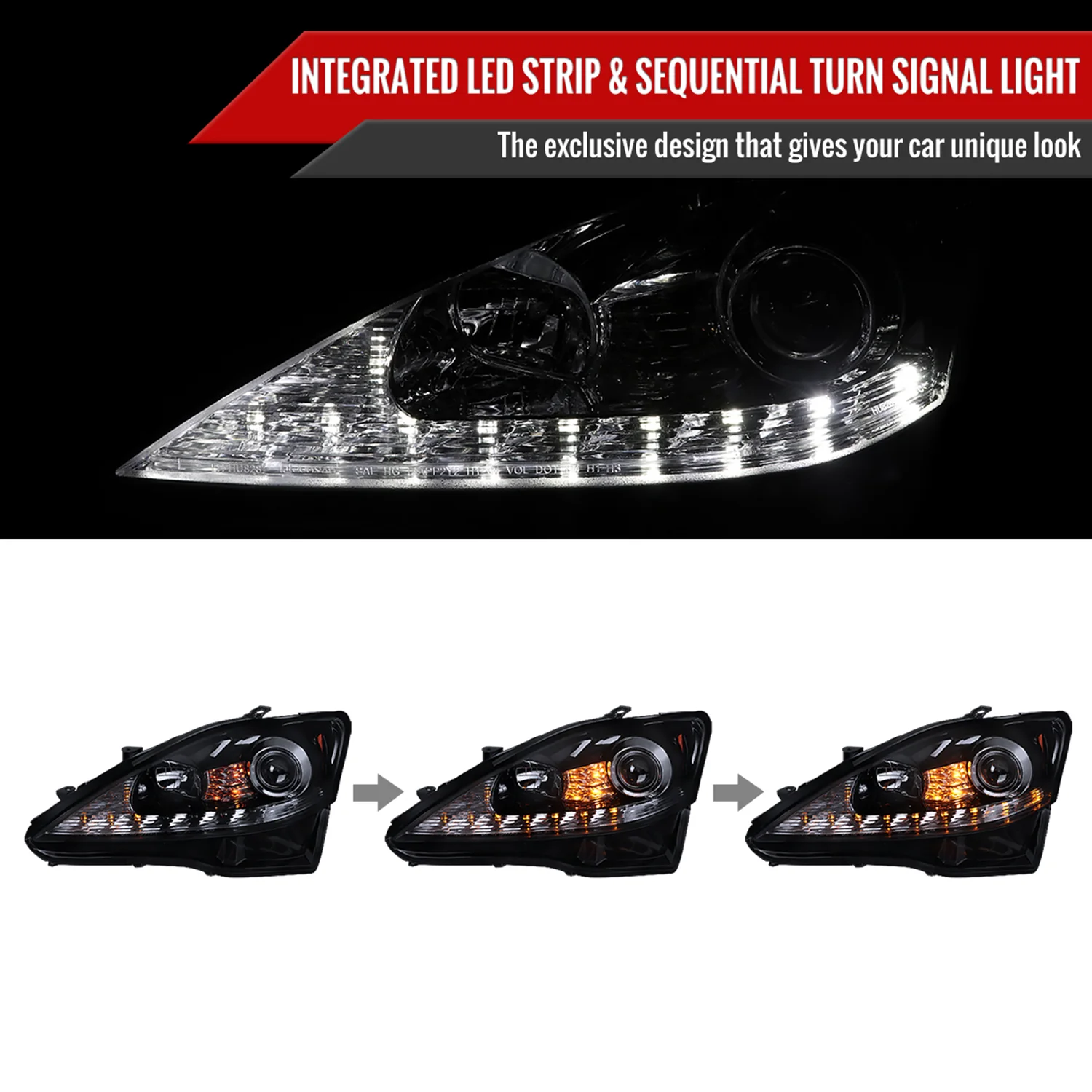 2006-2010 Lexus IS250/IS350 LED Light Projector Headlights Turn Signals Smoke - Image 2