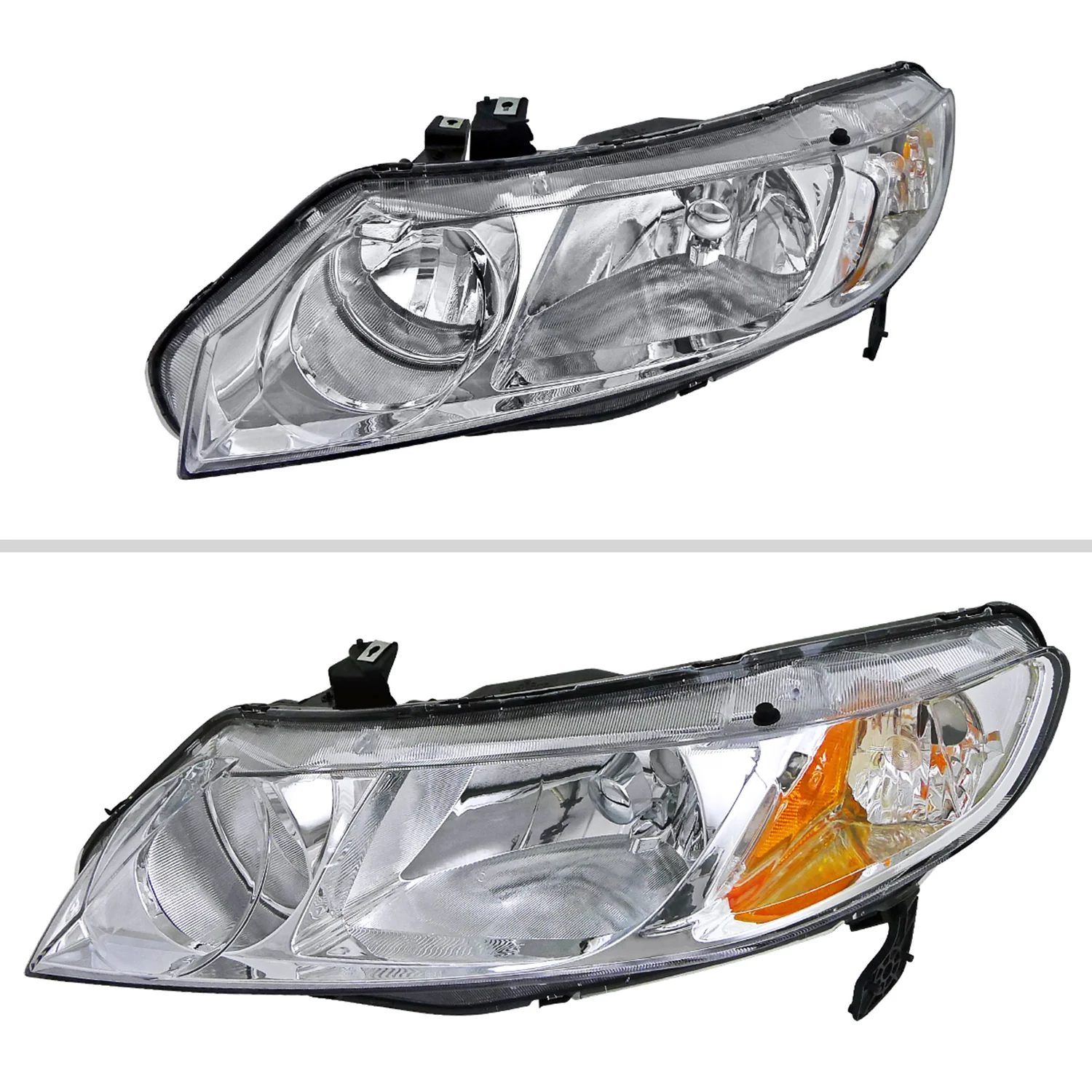 2006-2011 Honda Civic Sedan Crystal Headlights Chrome Housing/Clear Lens - Image 2