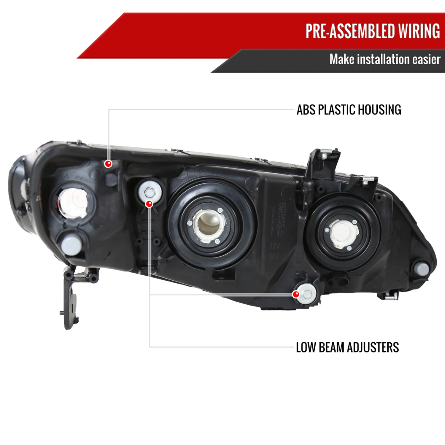 2006-2011 Honda Civic Sedan Crystal Headlights Chrome Housing/Clear Lens - Image 7