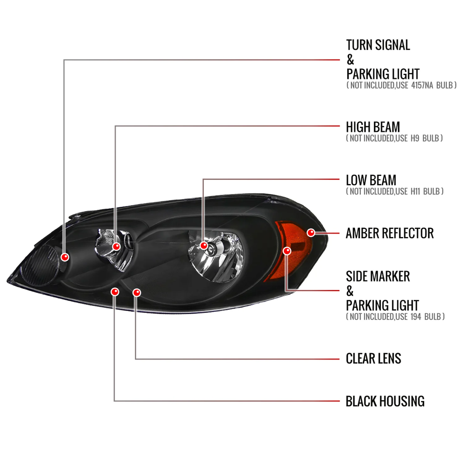 2006-2013 Chevy Impala / Impala Limited /Monte Carlo Headlights Amber & Black - Image 9