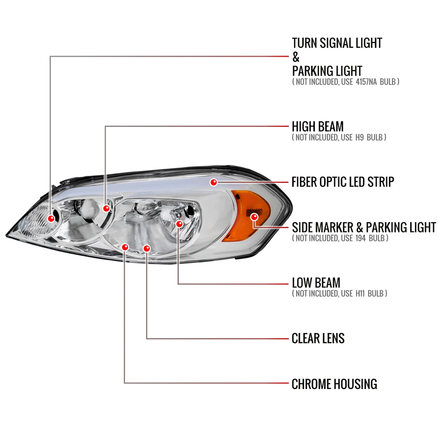 2006-2013 Chevy Impala/Monte Carlo/Impala Limited Factory Headlights Chrome - Image 8
