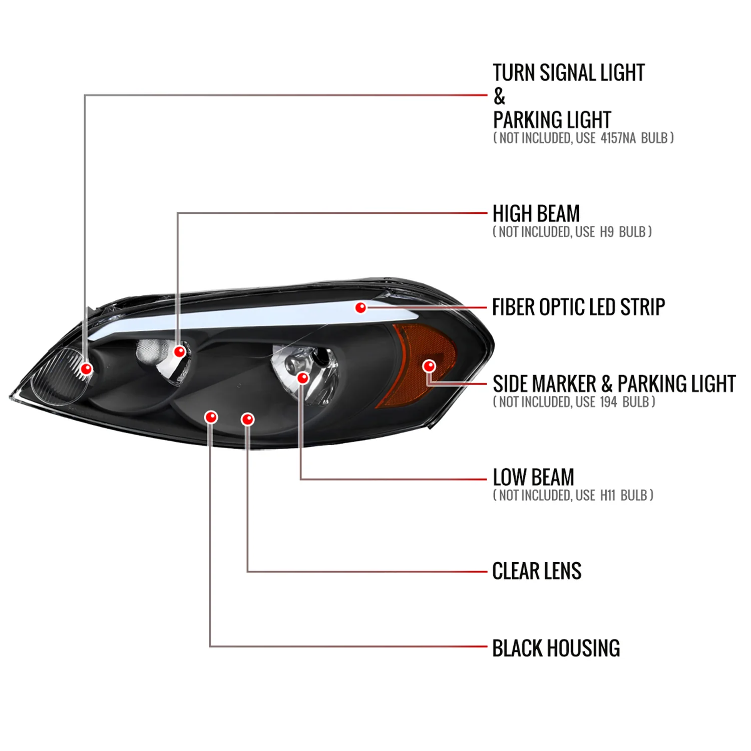2006-2013 Chevy Impala/Monte Carlo/Impala Limited Factory Headlights LED Black - Image 8
