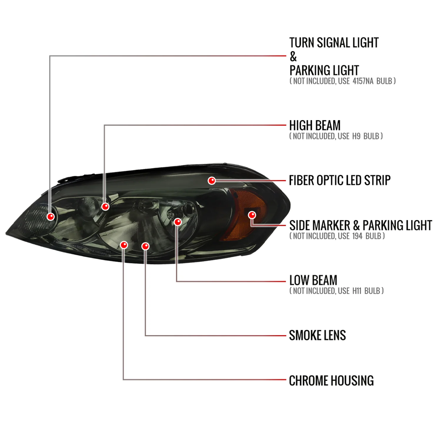 2006-2013 Chevy Impala/Monte Carlo/Impala Limited Factory Headlights Smoke - Image 8
