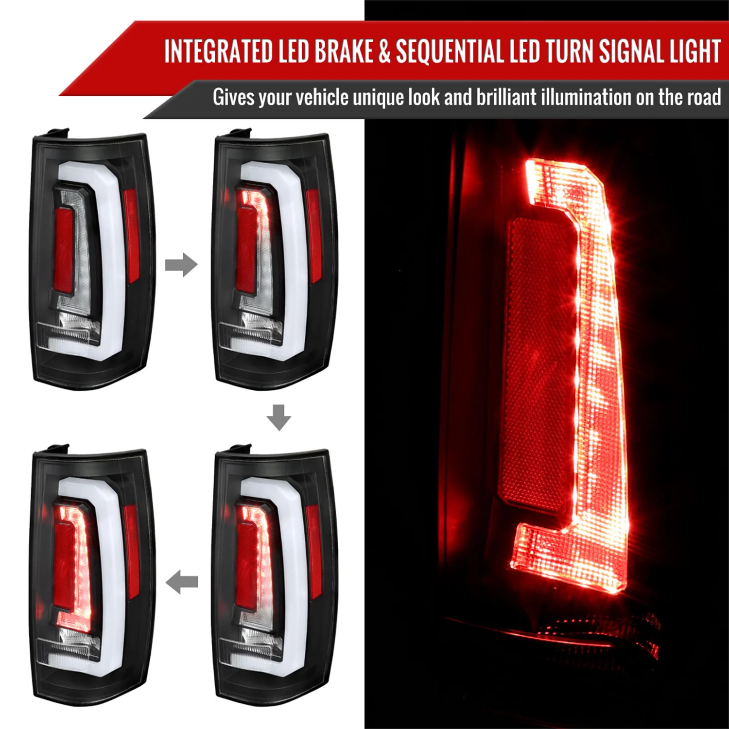 2007-2014 Chevy Tahoe/Suburban/Yukon/Denali LED Signal Tail Lights Matt Black - Image 2