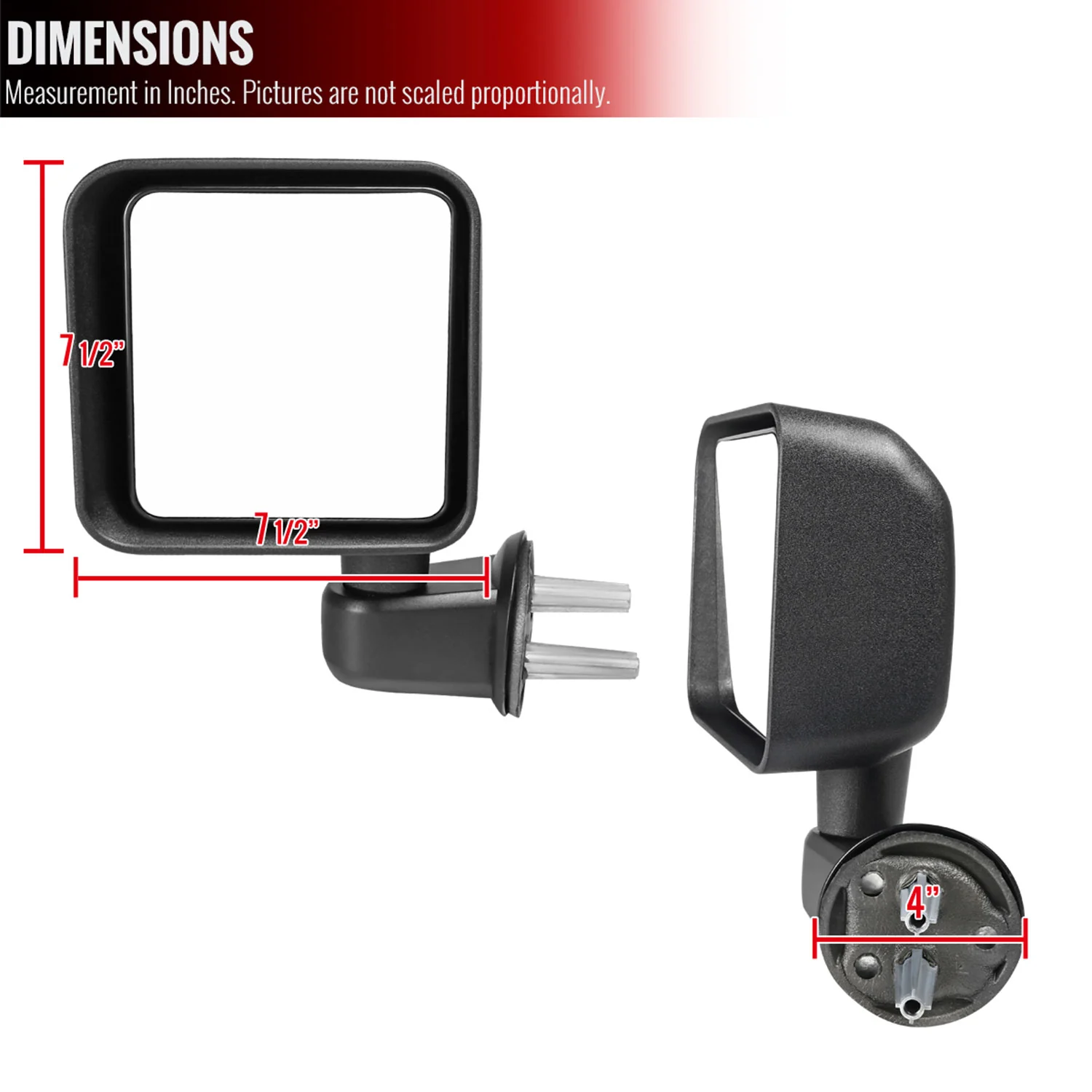 2007-2018 Jeep Wrangler JK Black Manual Adjustable Side Mirrors - Image 9