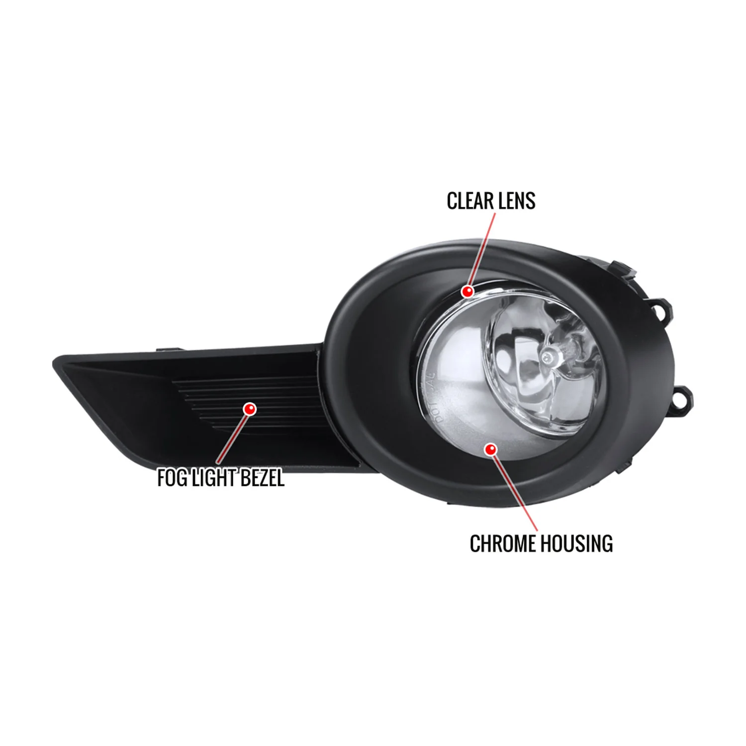 2008-2011 Toyota Highlander 12V/55W H11 Fog Lights Kit Chrome/Clear Lens - Image 2