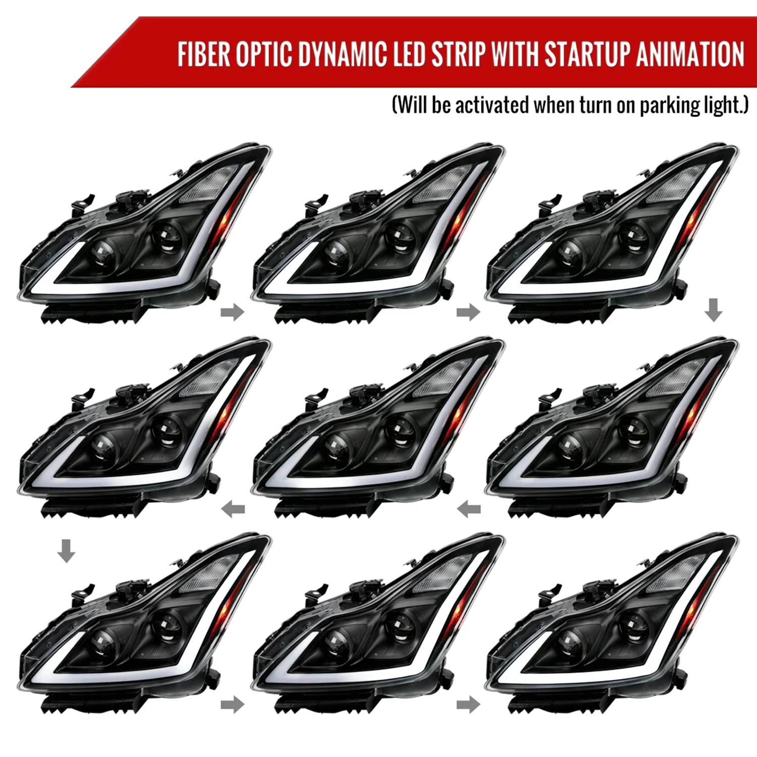 2008-2013 Infiniti G37/14-2015 Q60 Coupe/Convertible LED Signal Headlights Black - Image 3