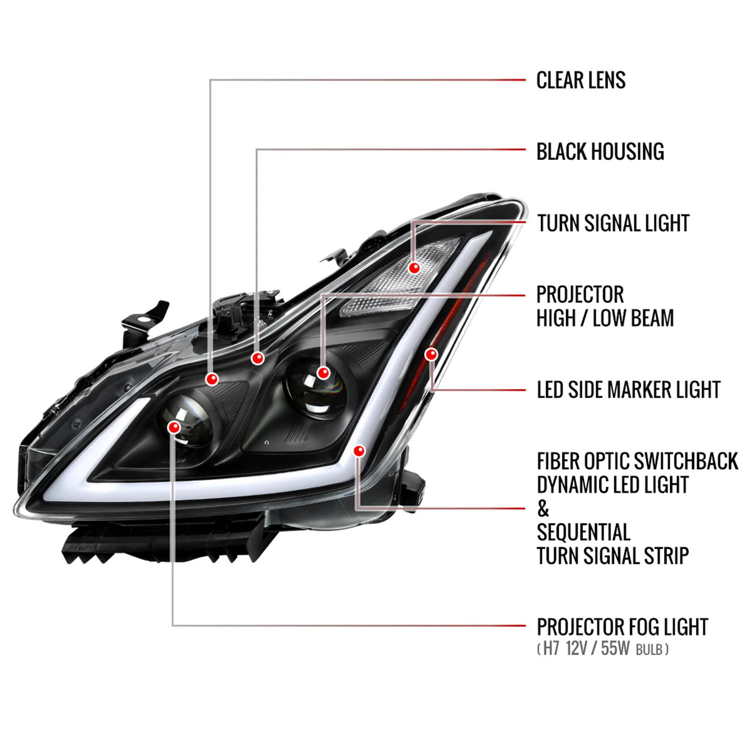 2008-2013 Infiniti G37/14-2015 Q60 Coupe/Convertible LED Signal Headlights Black - Image 8