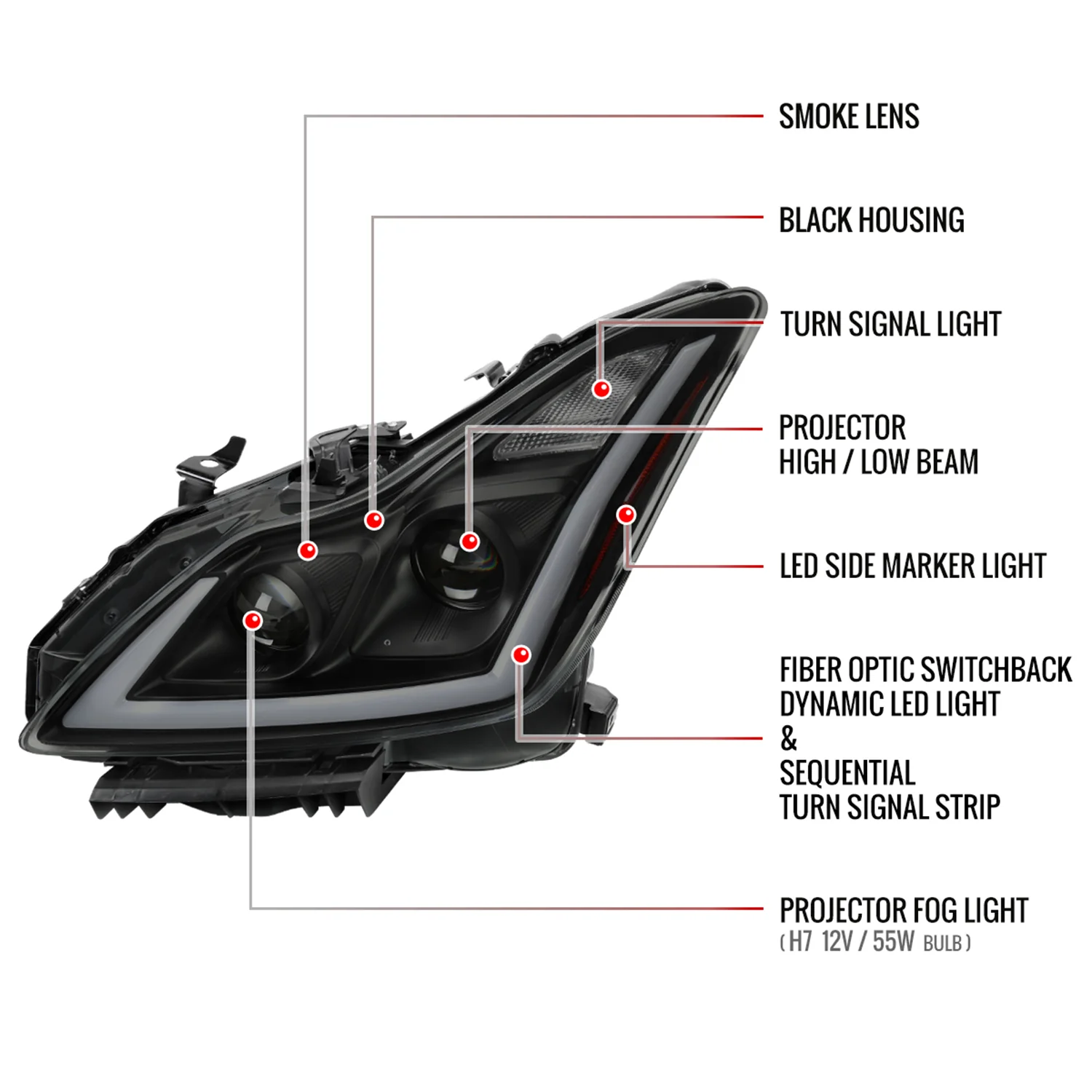 2008-2013 Infiniti G37/14-2015 Q60 Coupe/Convertible LED Signal Headlights Smoke - Image 8