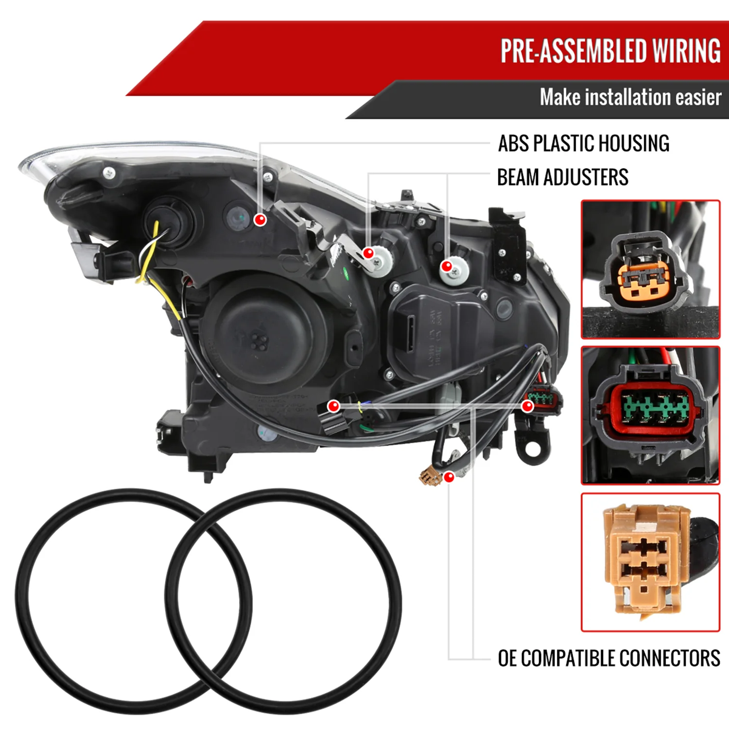 2008-2013 Infiniti G37/2014-2015 Q60 Factory Style Headlights Matte Black - Image 7