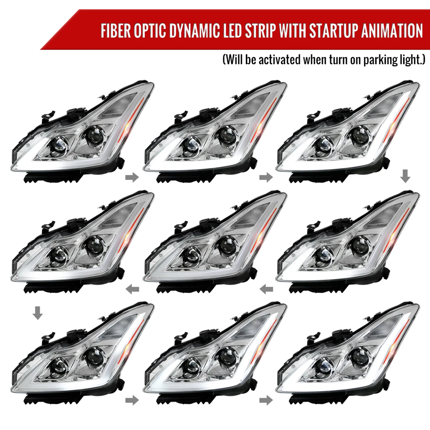 2008-2013 Infiniti G37/ 2014-2015 Q60 LED Signal Headlights Chrome Glossy Black - Image 3