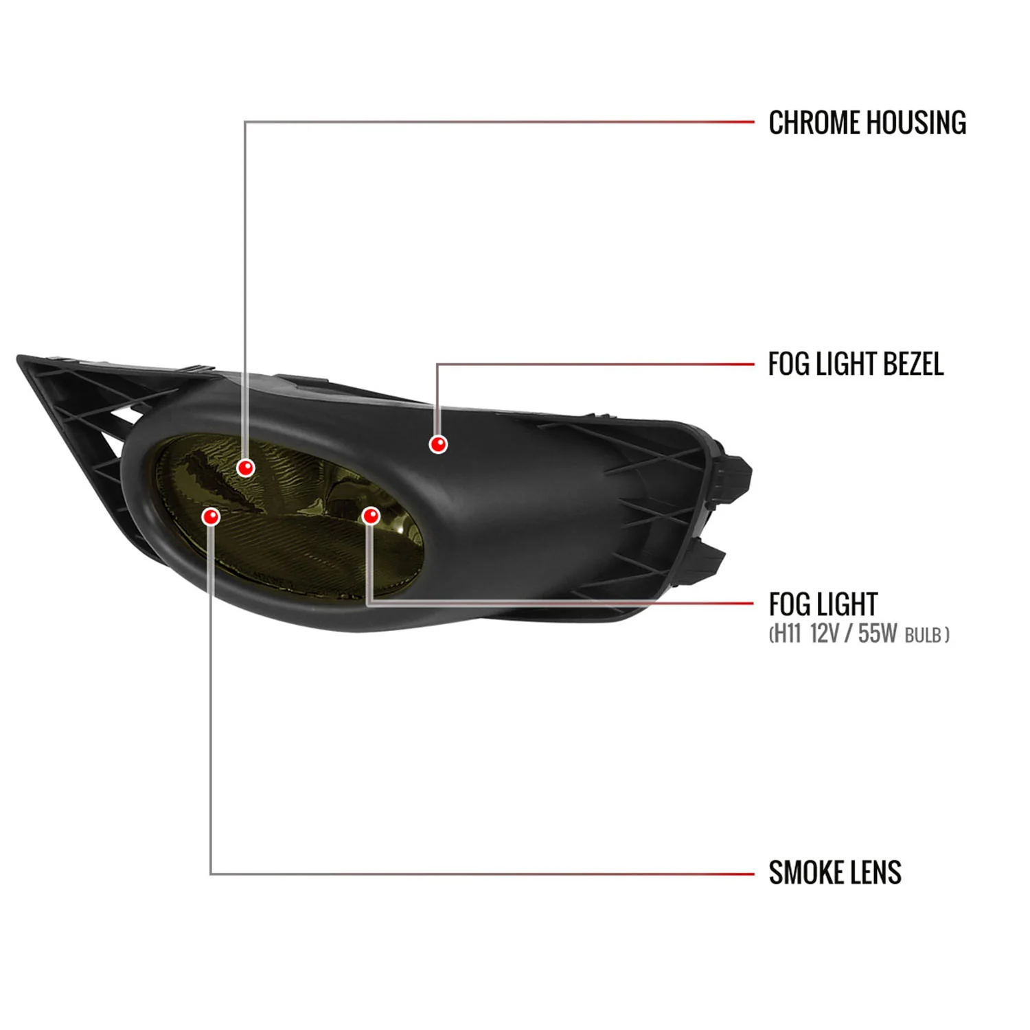 2009-2011 Honda Civic Sedan H11 Fog Lights Chrome Housing/Smoke Lens - Image 7