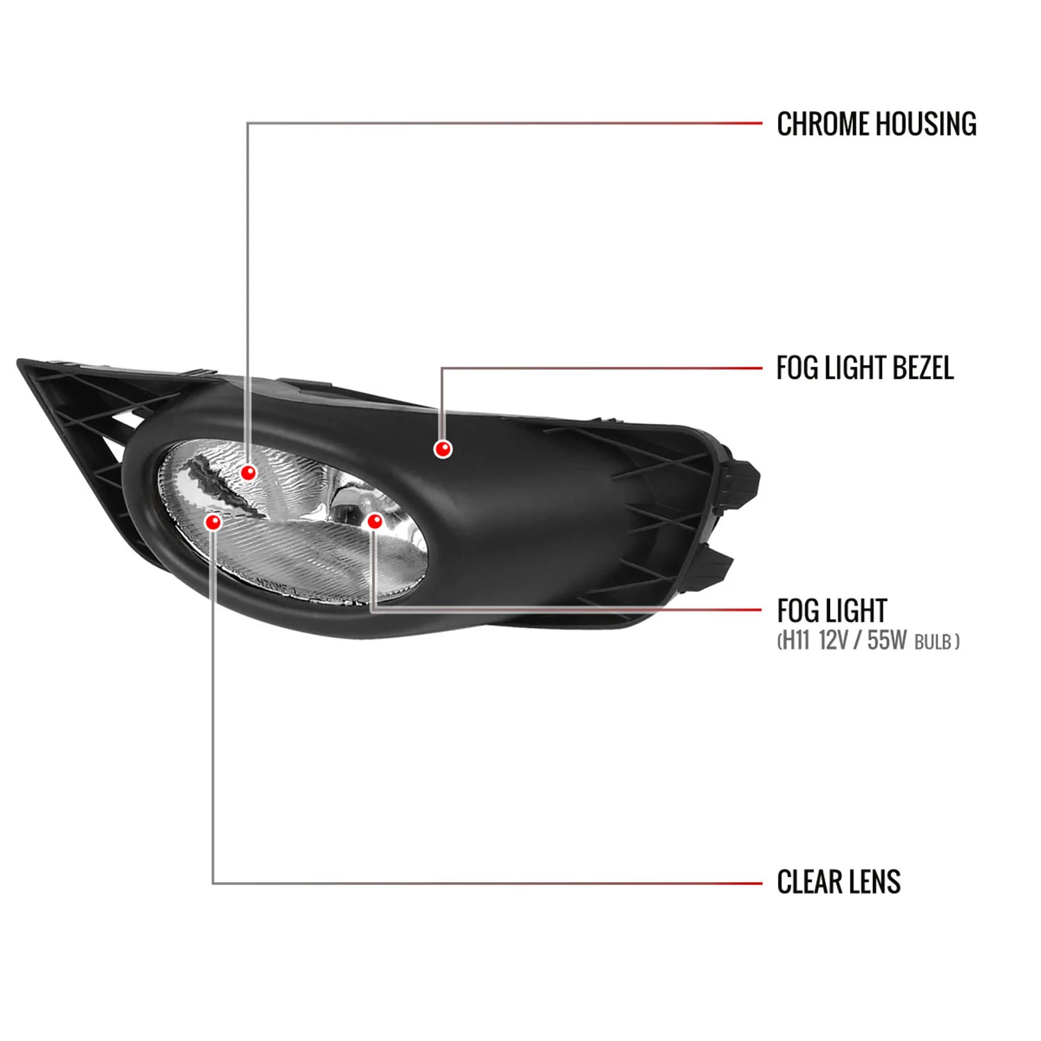 2009-2011 Honda Civic Sedan H11 Fog Lights Kit Chrome Housing/Clear Lens - Image 7