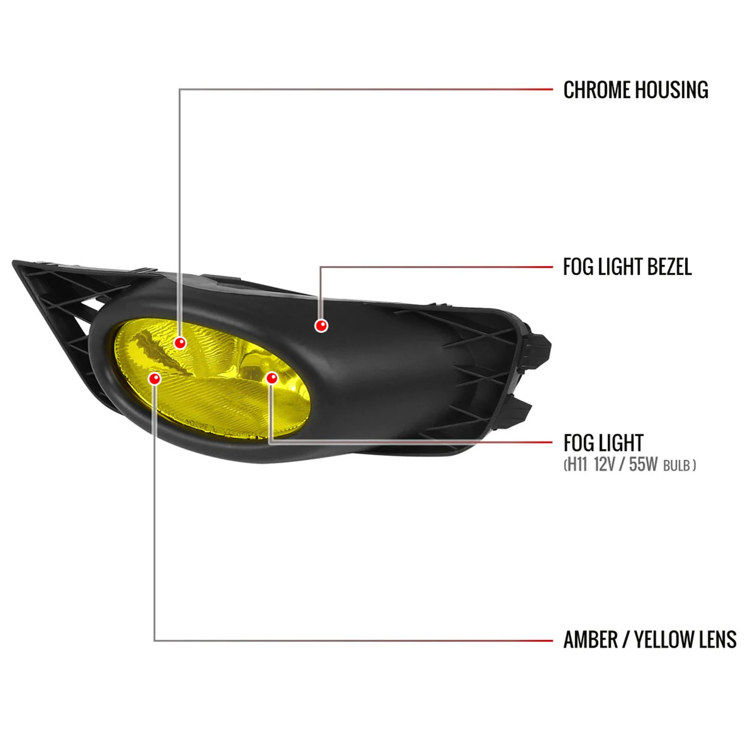 2009-2011 Honda Civic Sedan H11 Fog Lights Kit Chrome Housing/Yellow Lens - Image 7