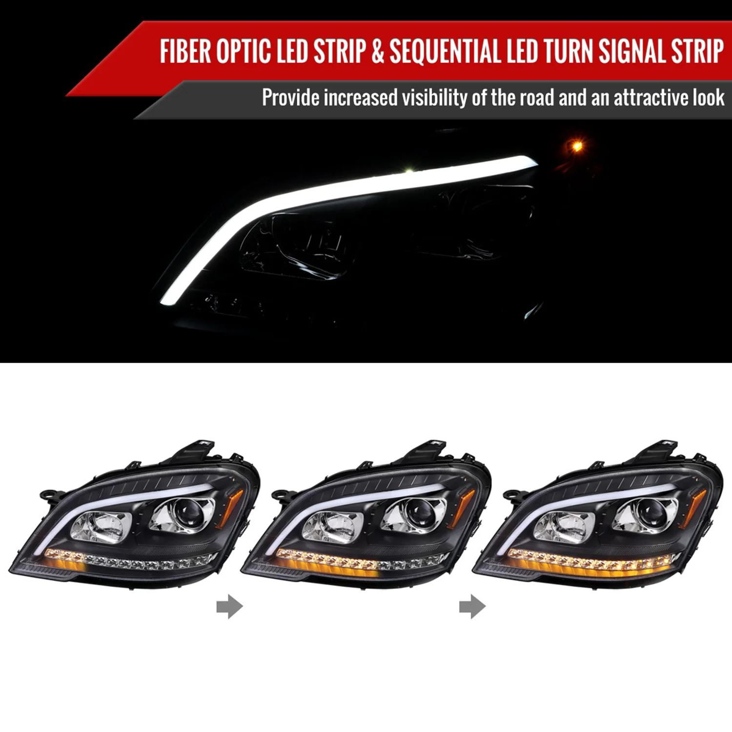 2009-2011 Mercedes W164 ML-Class LED Sequetial Signal Headlights Matte Black - Image 2