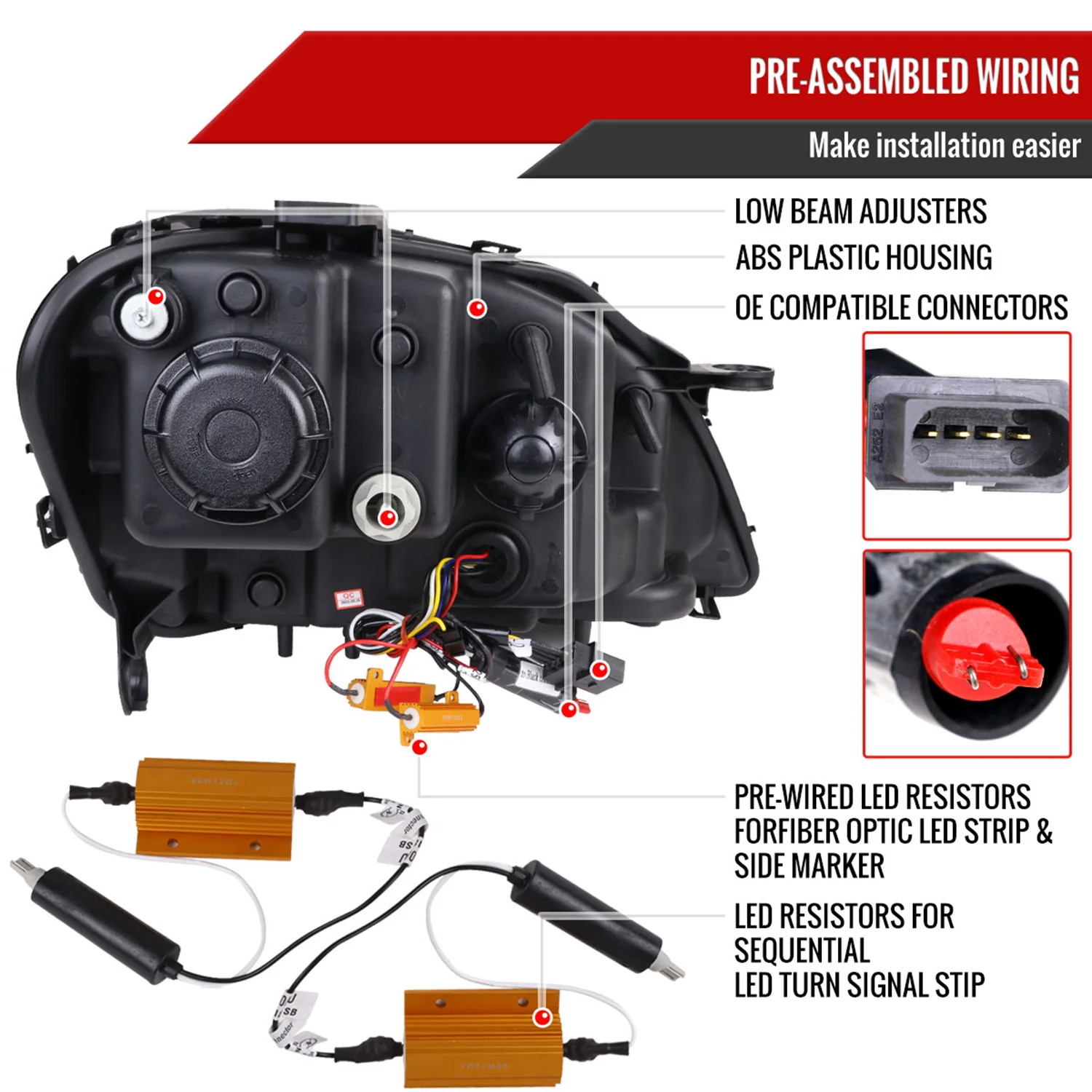 2009-2011 Mercedes W164 ML-Class LED Sequetial Signal Headlights Matte Black - Image 7