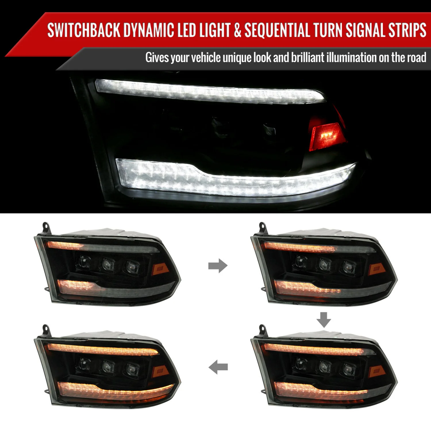 2009-2018 Dodge RAM 1500 / Classic /2500 3500 Full LED Headlights Smoked Black - Image 2