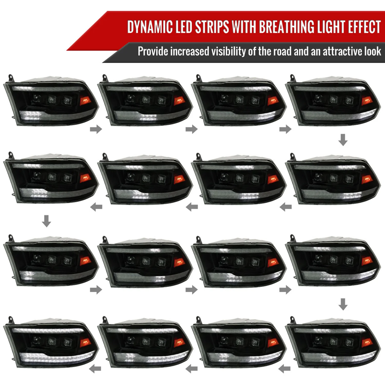 2009-2018 Dodge RAM 1500 / Classic /2500 3500 Full LED Headlights Smoked Black - Image 3