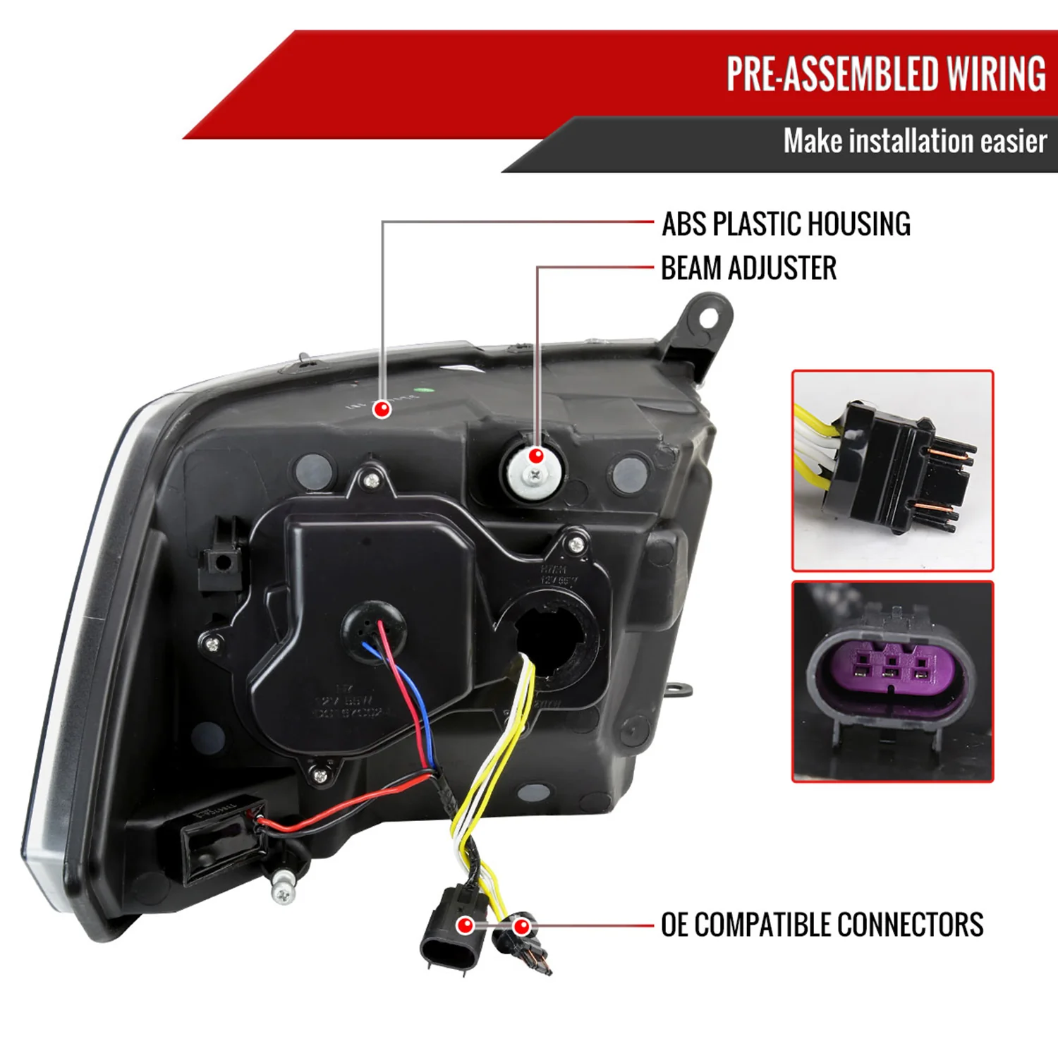2009-2018 Dodge RAM 1500 / Classic /2500 3500 Full LED Headlights Smoked Black - Image 8