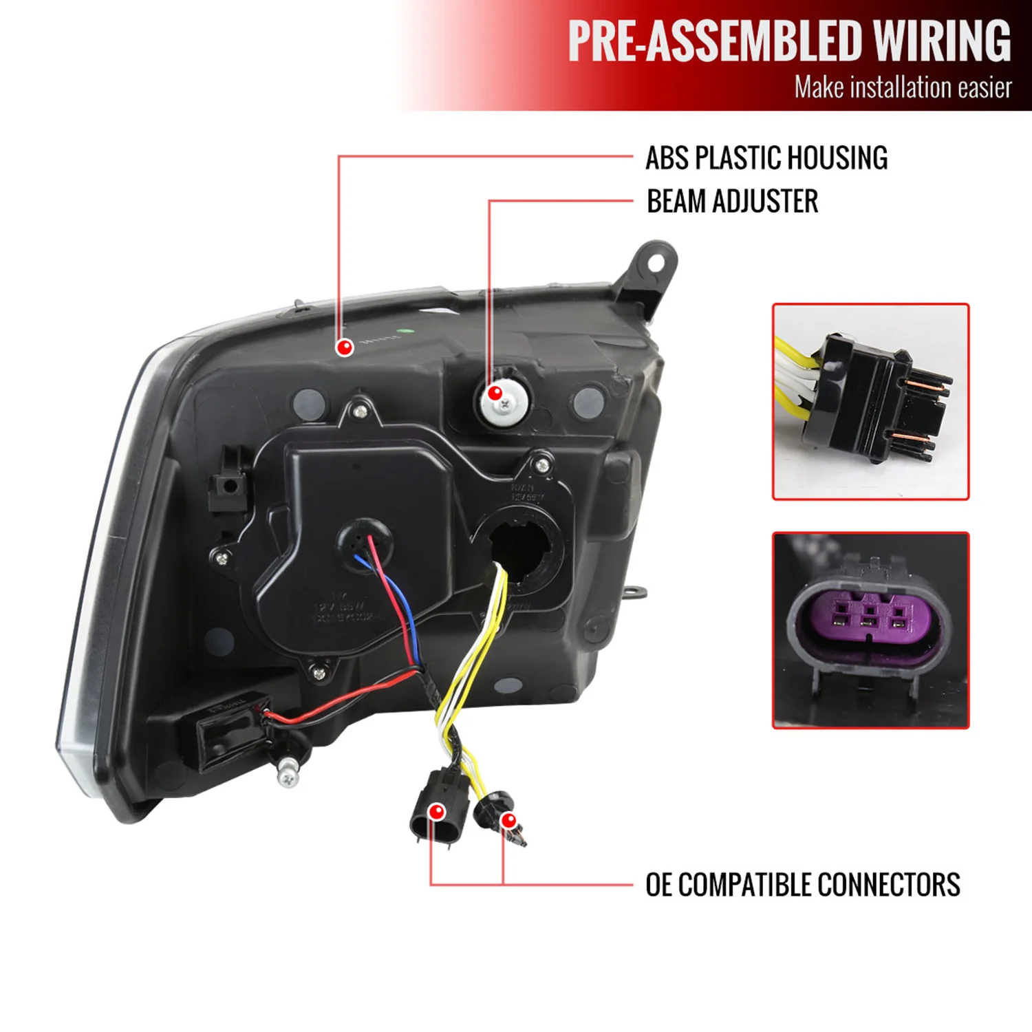 2009-2018 Dodge RAM 1500 RAM 2500 3500 Full LED Headlights White Housing - Image 5