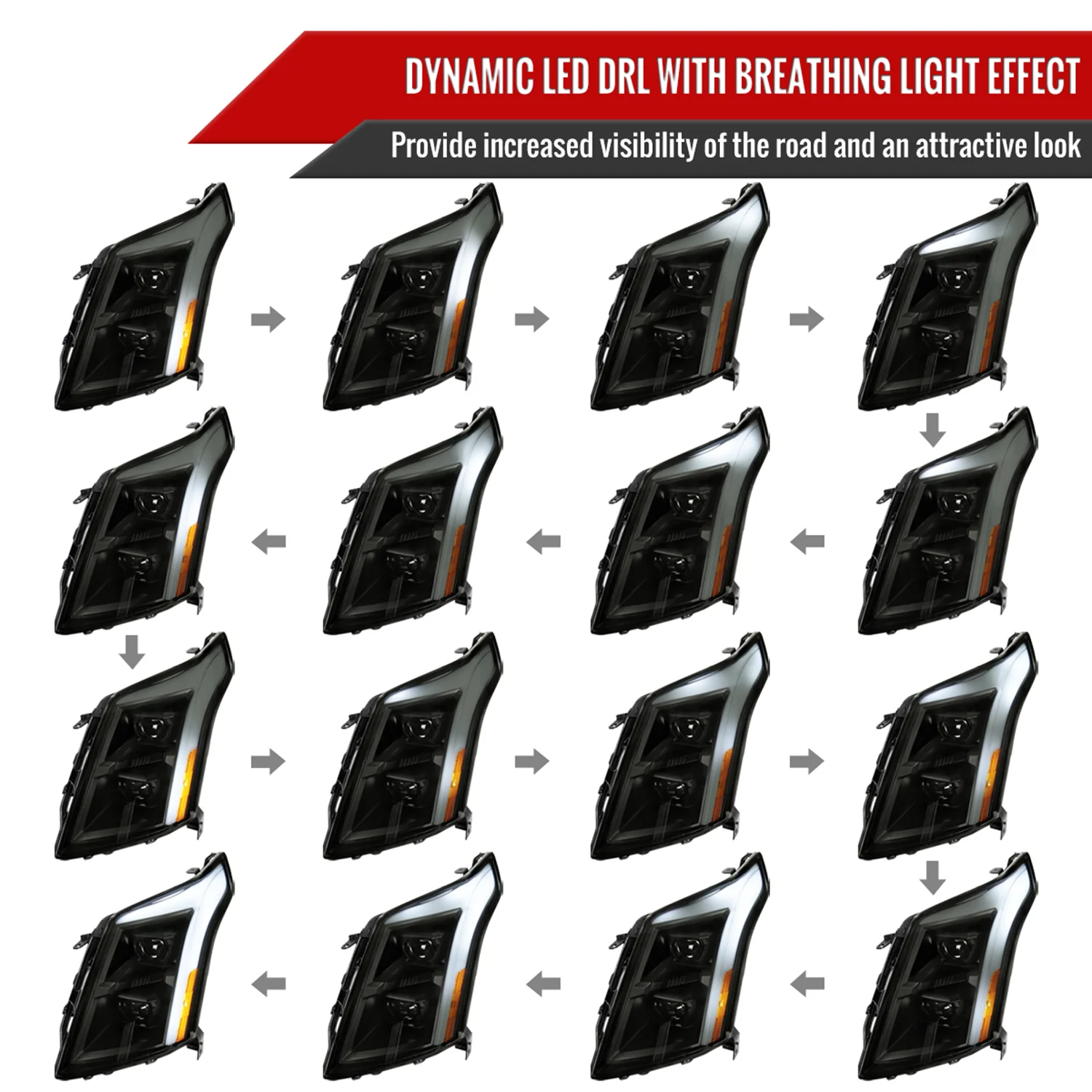 2010-2016 Cadillac SRX LED Projector Headlights Turn Signal Bar Black - Image 3