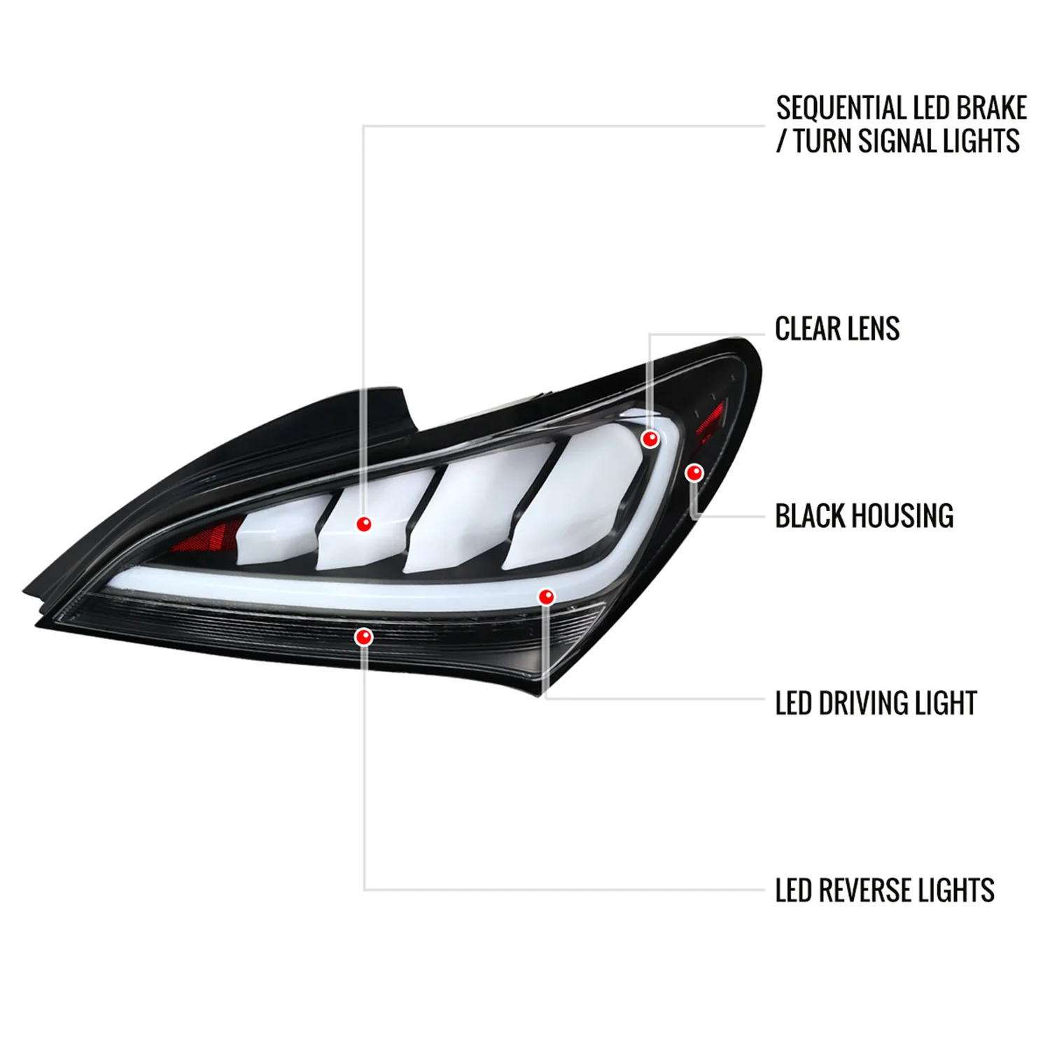 2010-2016 Hyundai Genesis Coupe White Bar LED Tail Lights Matt Black/Clear - Image 8