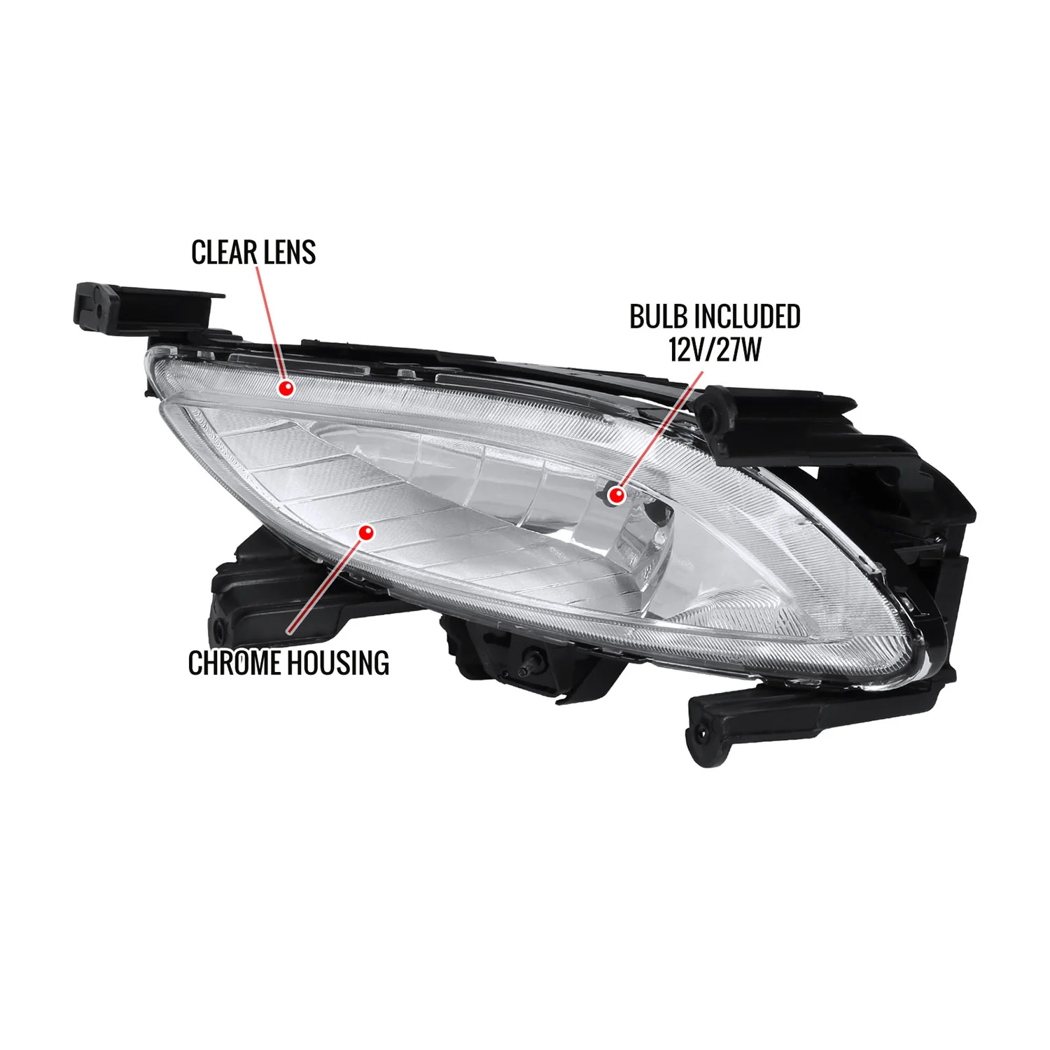 2011-2013 Hyundai Sonata 12V/27W 881 Fog Lights Kit Chrome/Clear Lens - Image 7