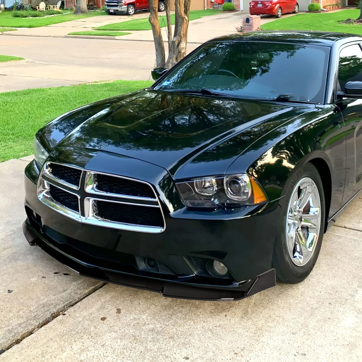 2011-2014 Dodge Charger Glossy Black 3Pcs Front Bumper Lip Splitter Kit - Image 9
