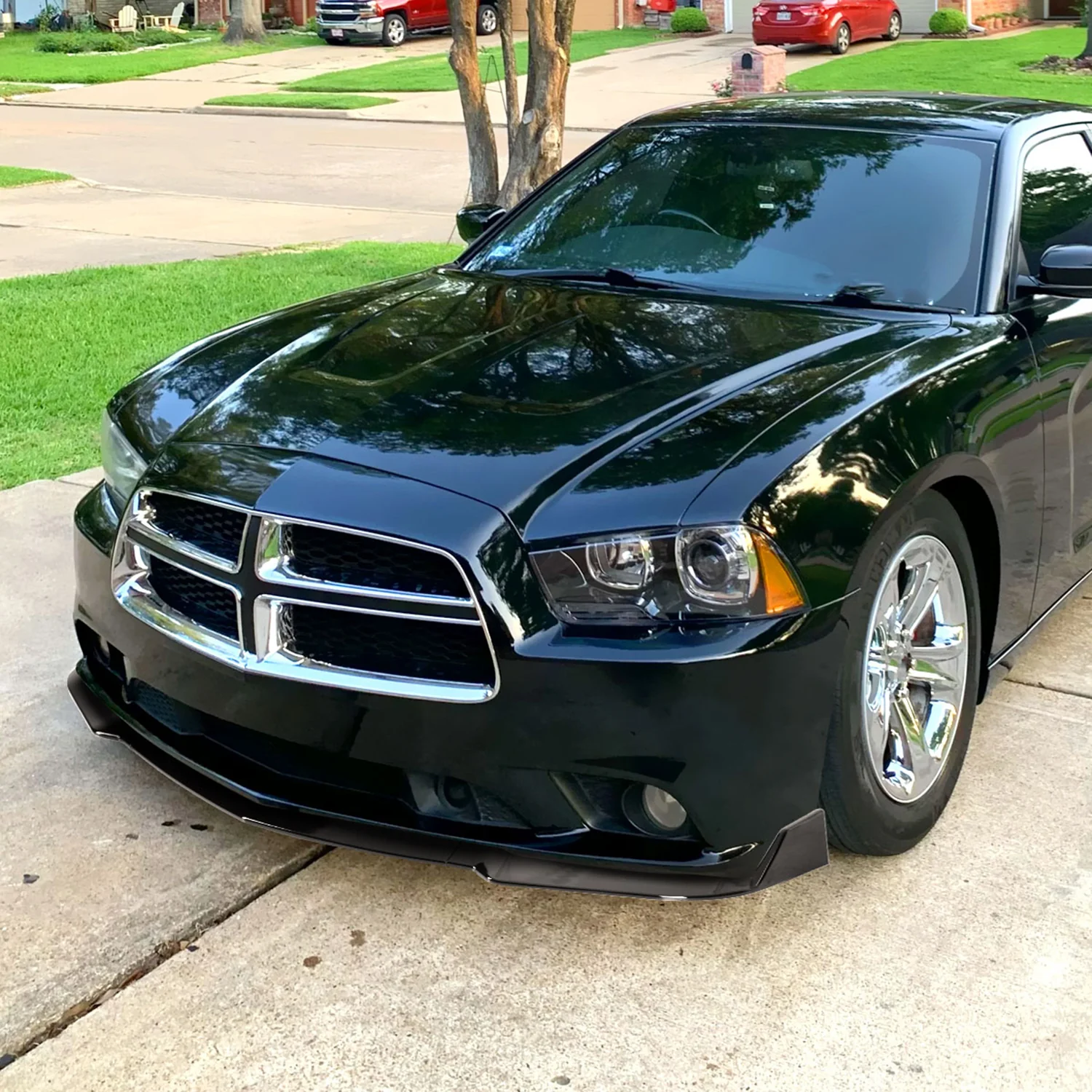 2011-2014 Dodge Charger SRT8 Glossy Black 3PC Front Bumper Lip Splitter Kit - Image 9