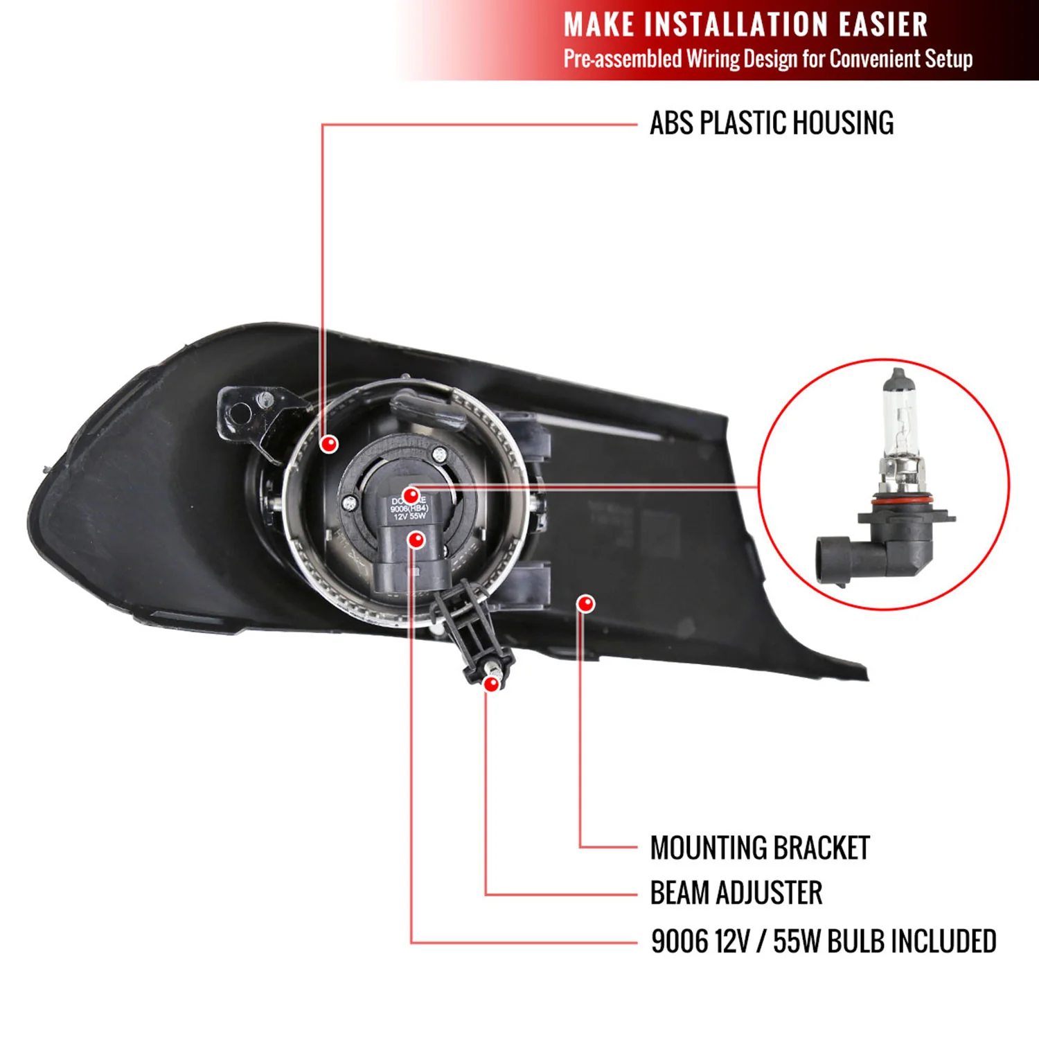 2011-2014 VW Jetta Sedan 9006 Fog Lights Kit Switch & Wiring Harness Chrome - Image 8