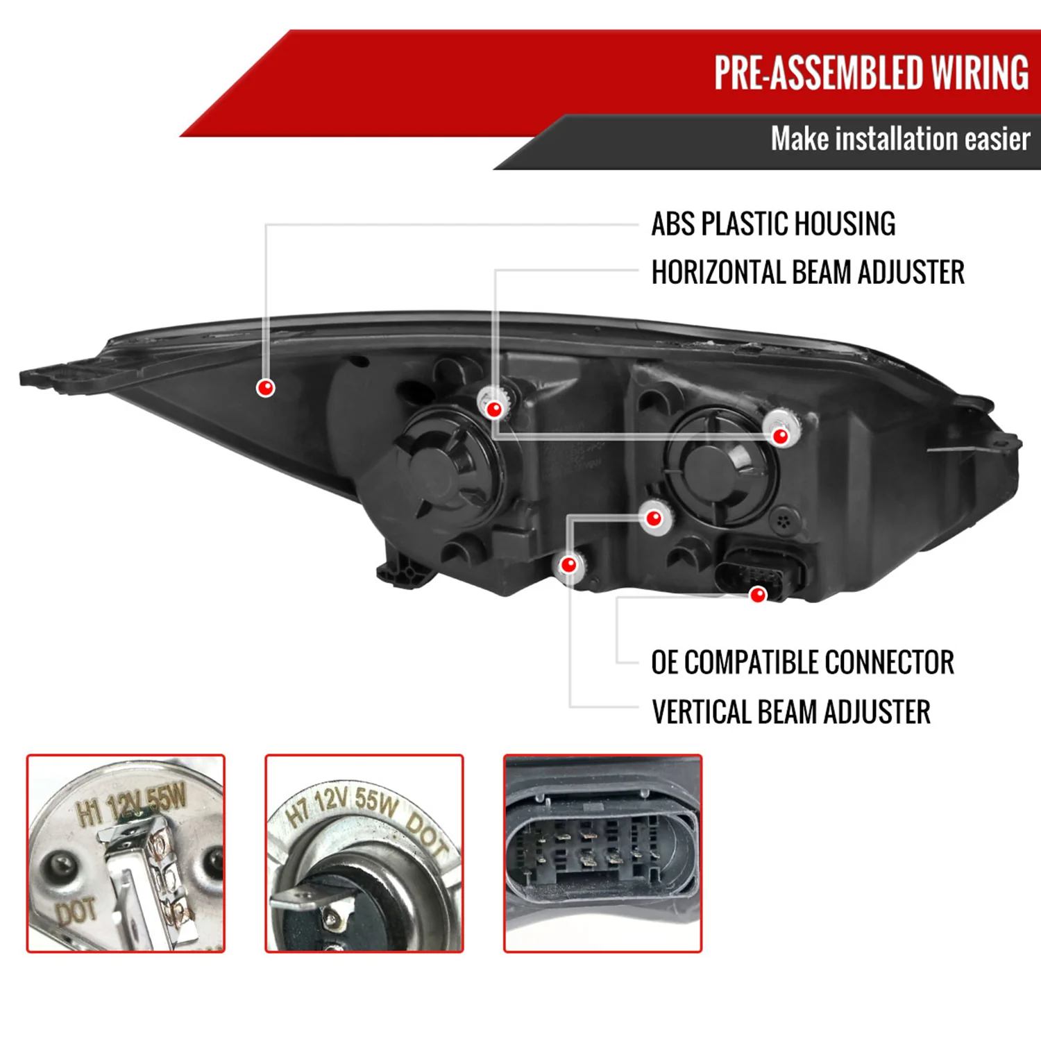 2012-2014 Ford Focus Projector Headlights LED Light & Turn Signal Lights Black - Image 7