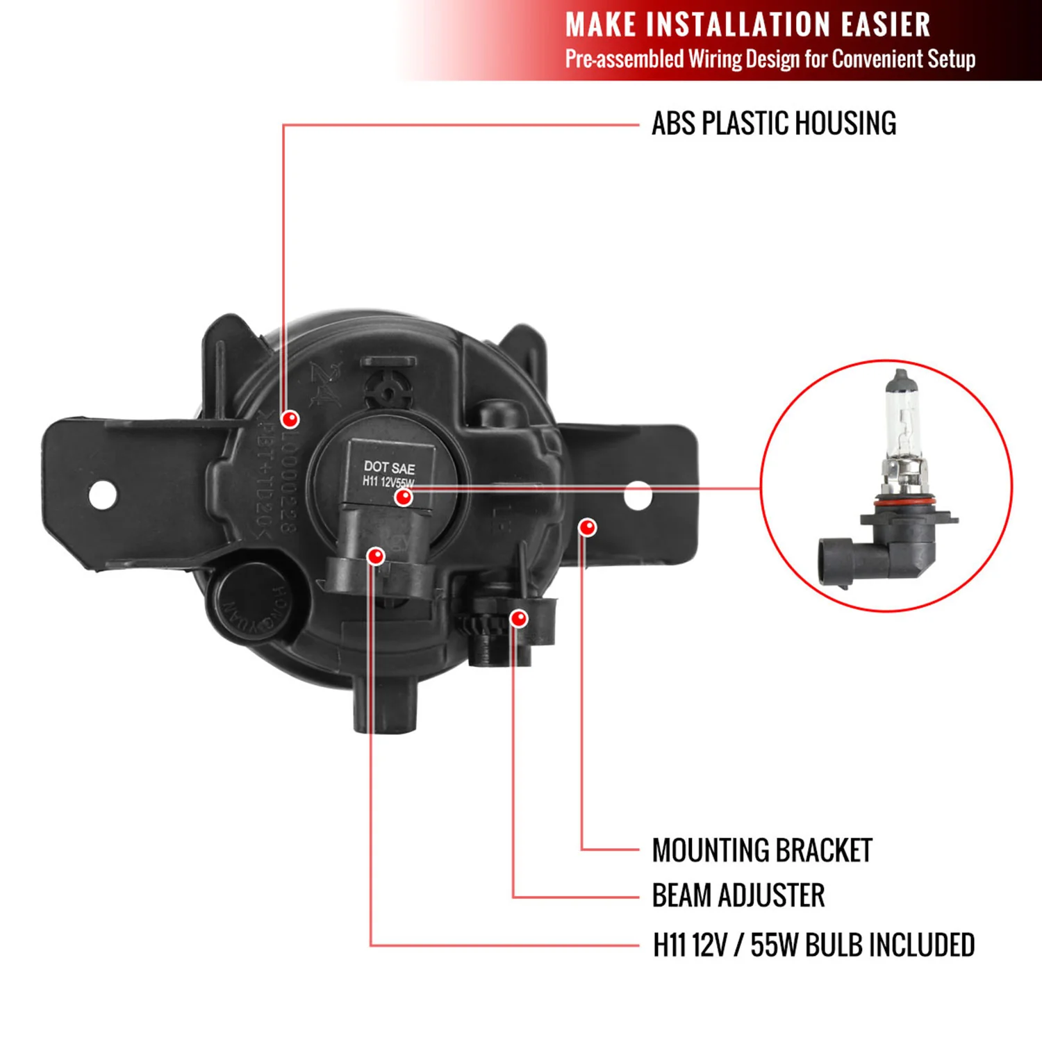 2012-2014 Nissan Versa H11 Fog Lights Kit Switch & Wiring Harness Chrome/Clear - Image 8