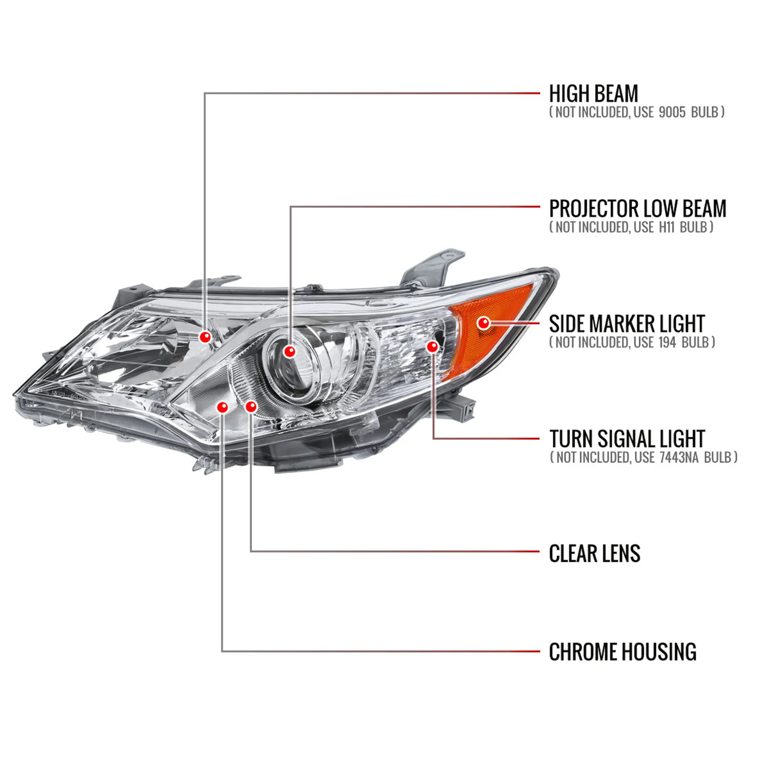 2012-2014 Toyota Camry Headlights Amber Reflectors - Driver Side Only Chrome - Image 8