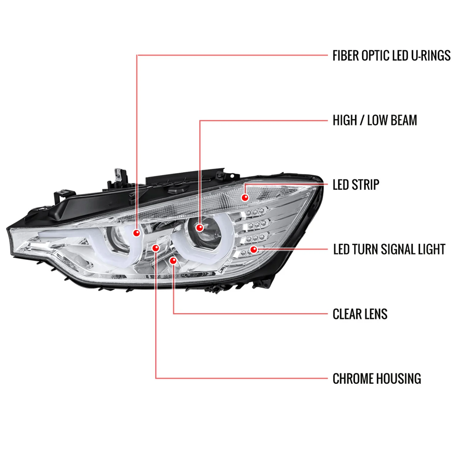 2012-2015 BMW F30 3 Series Sedan Dual LED Headlights LED Signal Chrome - Image 9