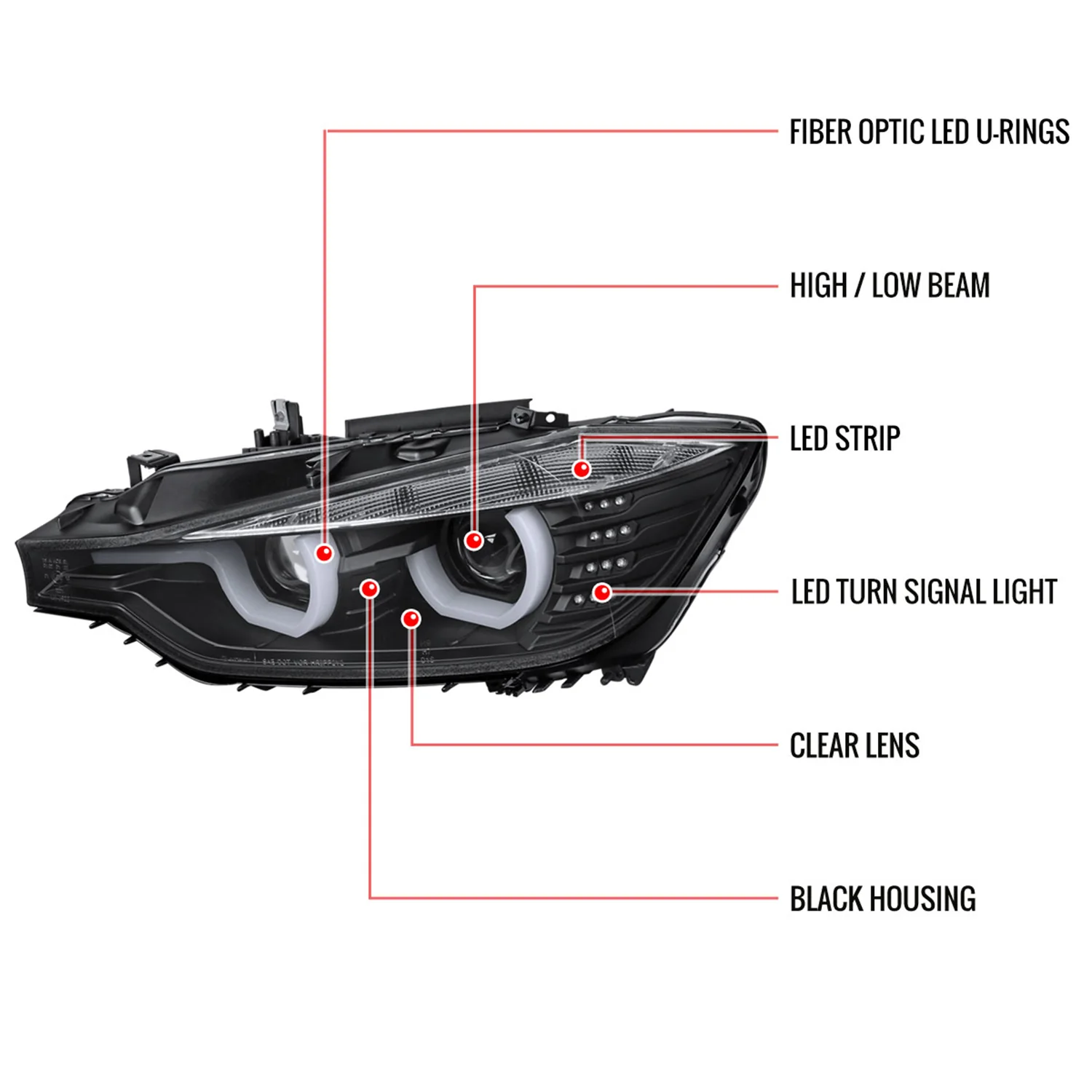 2012-2015 BMW F30 3 Series Sedan Dual LED Headlights LED Signal Matte Black - Image 9