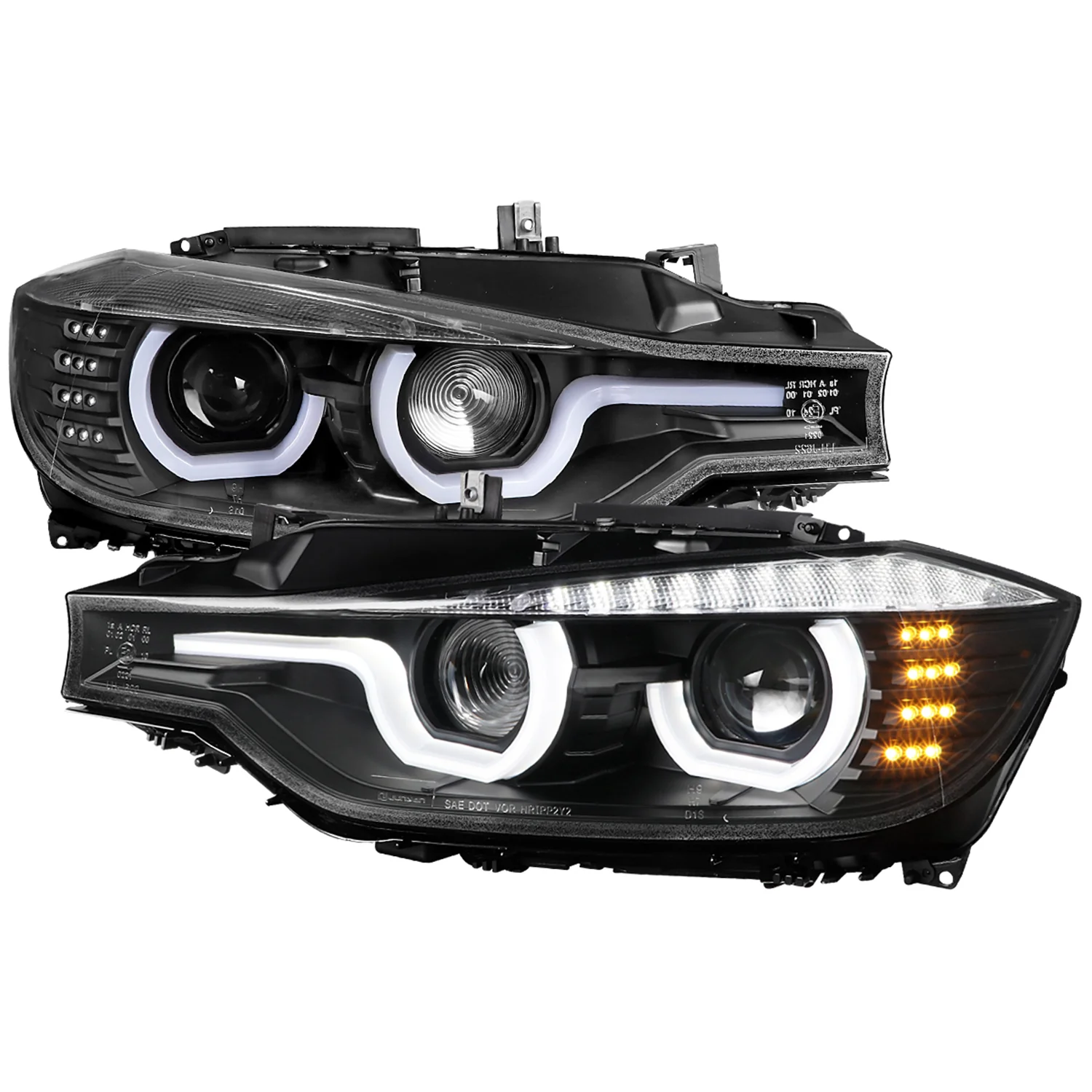 2012-2015 BMW F30 3 Series Sedan Dual U-Bar Headlights LED Signal Lights Black
