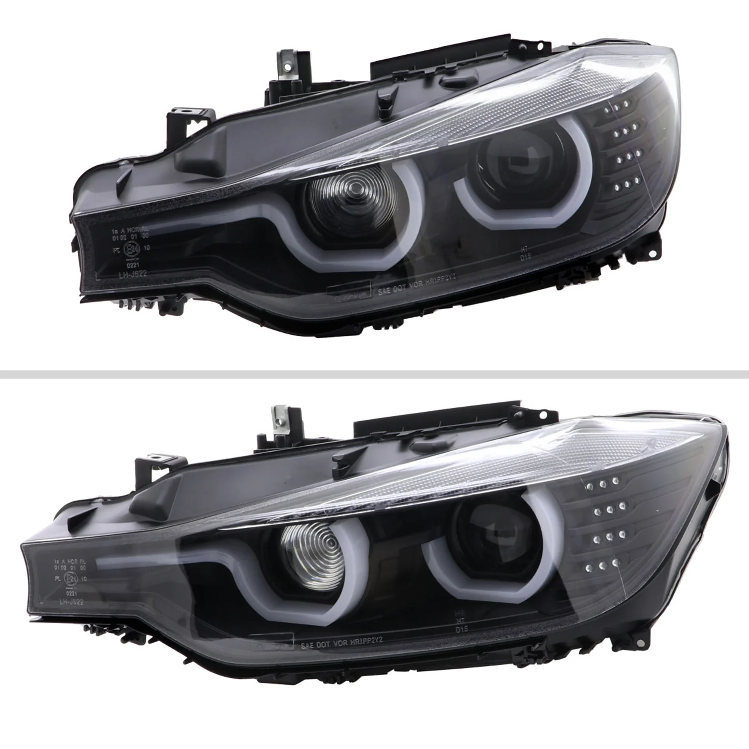 2012-2015 BMW F30 3 Series Sedan Dual U-Bar Headlights LED Signal Lights Black - Image 2