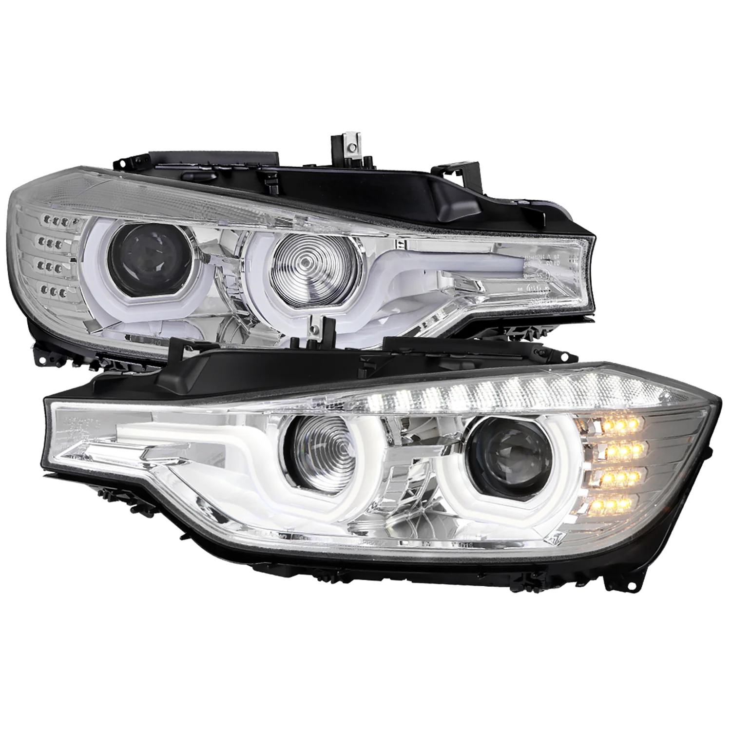 2012-2015 BMW F30 3 Series Sedan Dual U-Bar Headlights LED Signal Lights Chrome