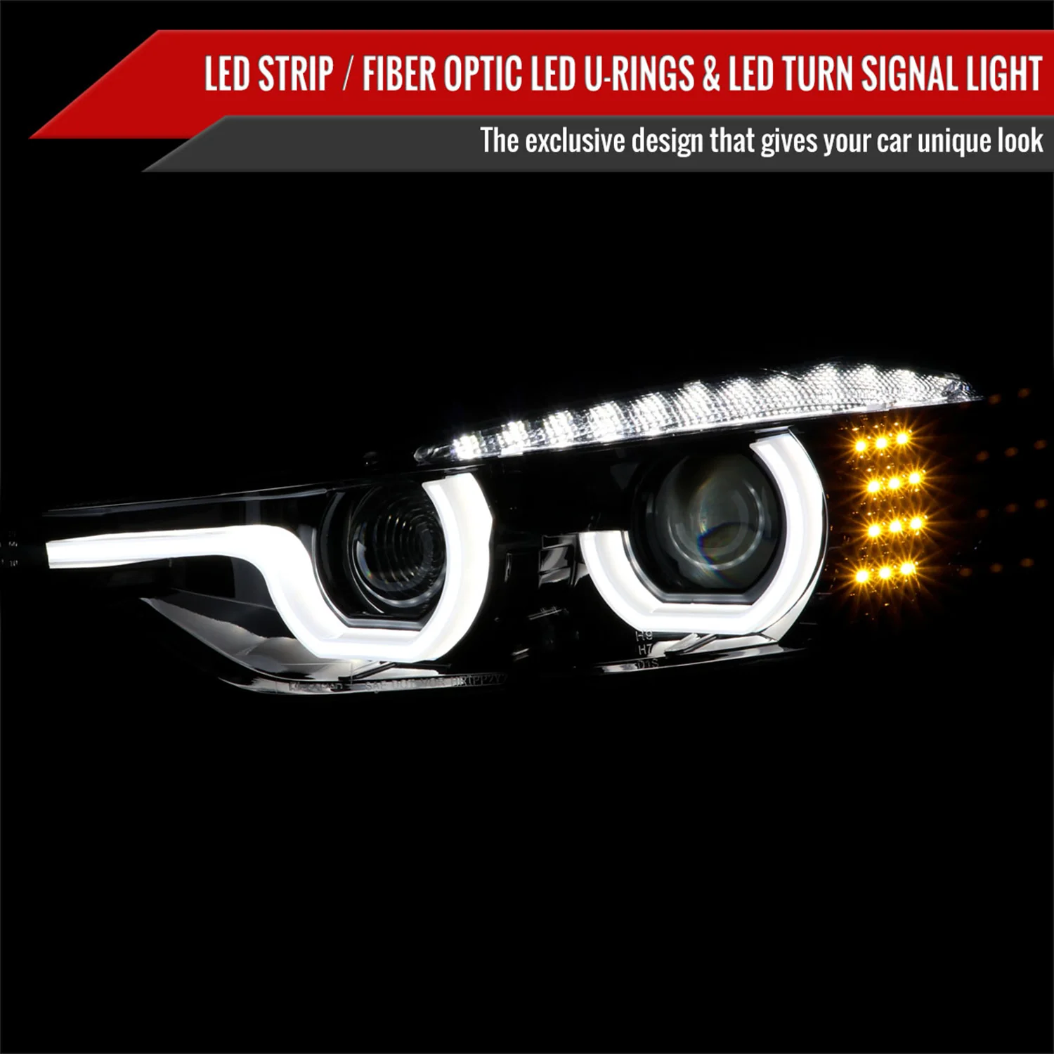2012-2015 BMW F30 3 Series Sedan Dual U-Bar Headlights LED Signal Lights Smoke - Image 2